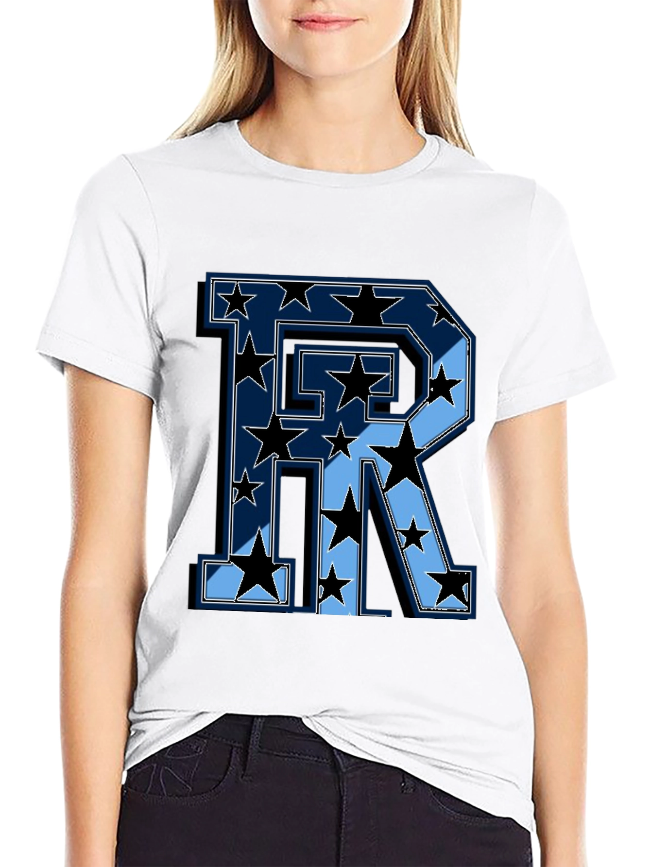 Starry Letter R Graphic Print Mens Black T-Shirt