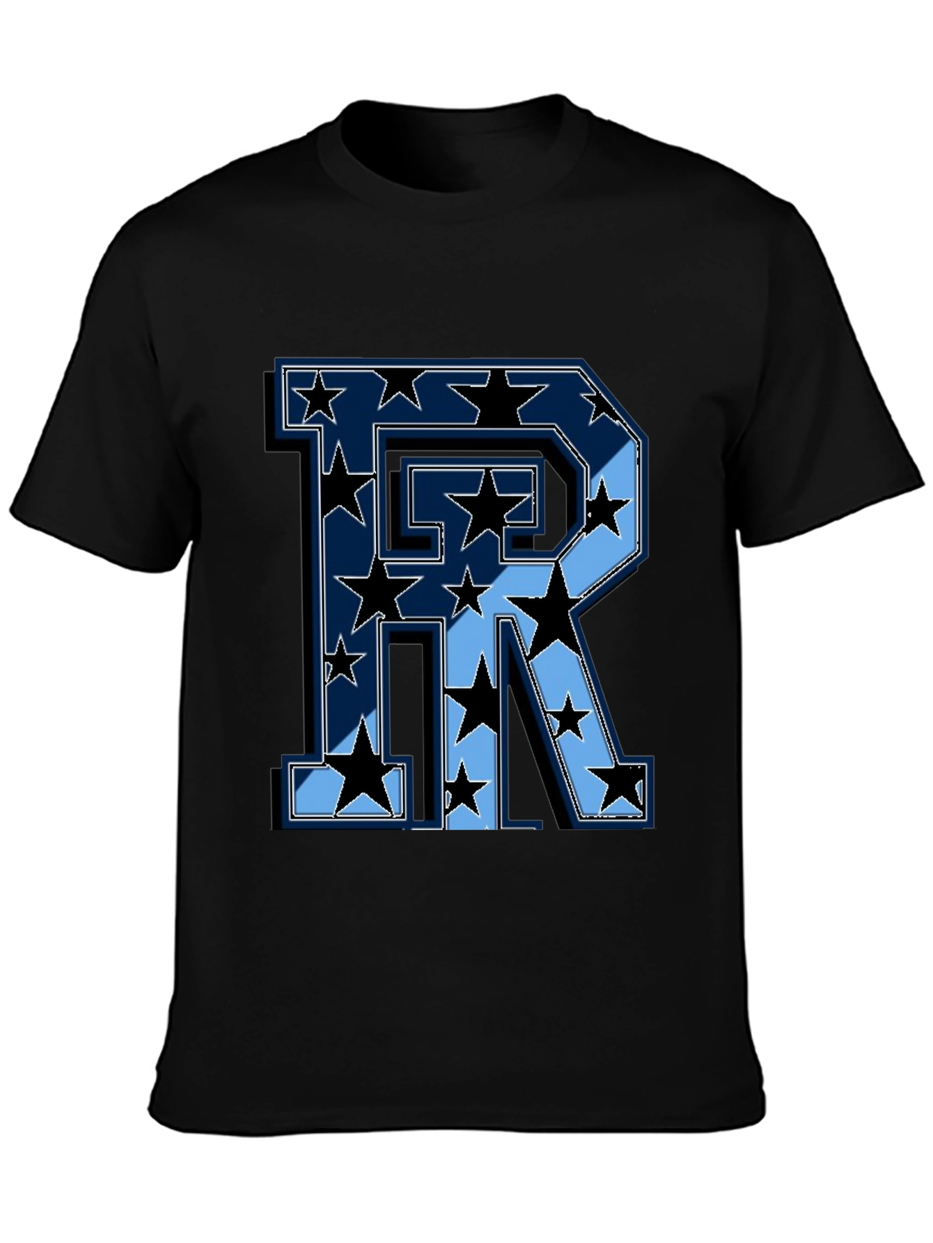 Starry Letter R Graphic Print Mens Black T-Shirt