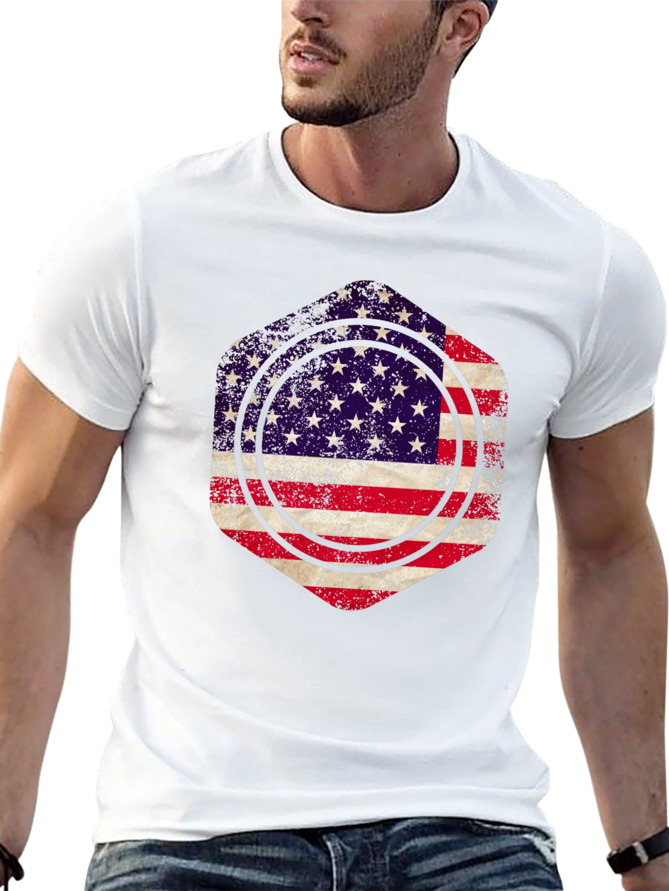 American Flag Graphic Print Mens Black T-Shirt