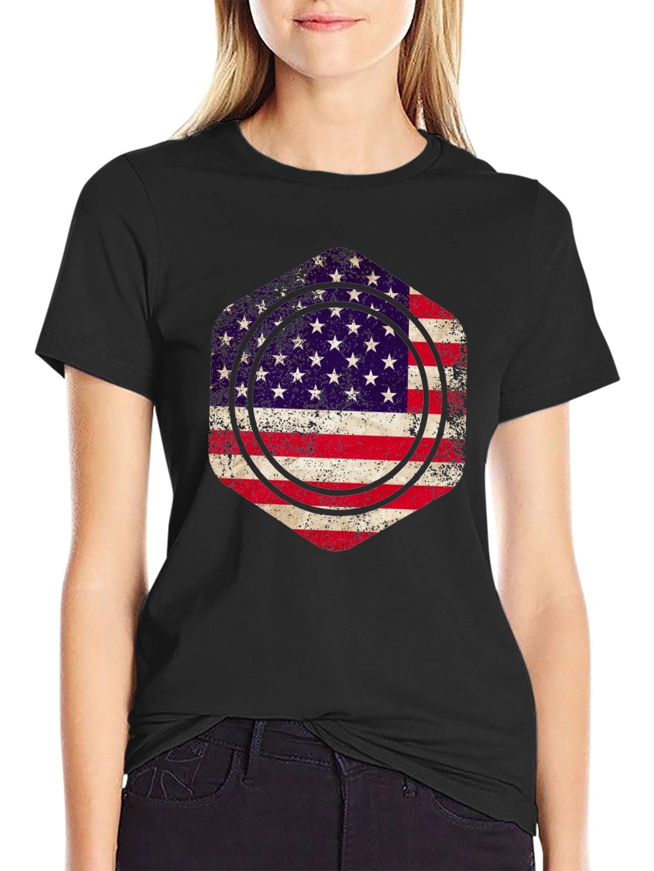 American Flag Graphic Print Mens Black T-Shirt