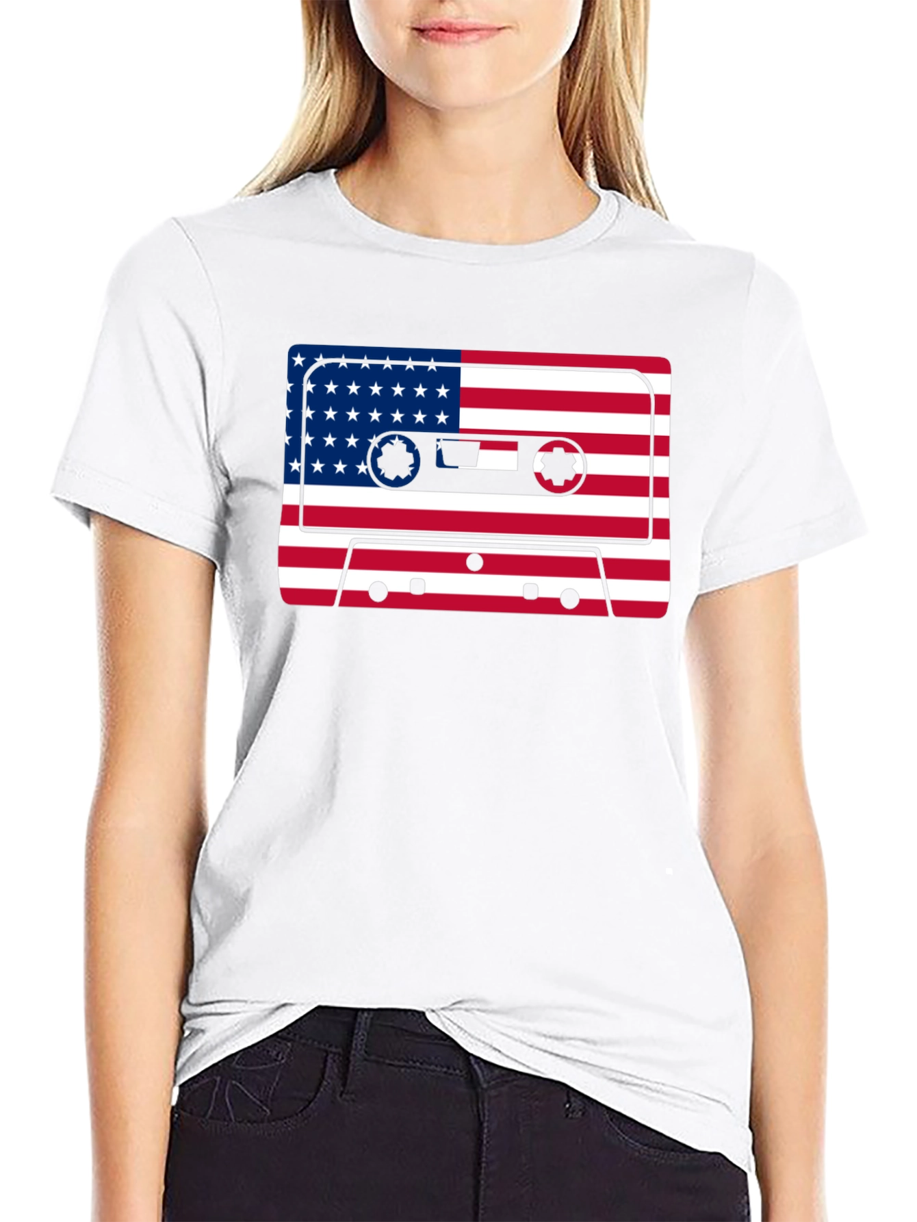 Retro USA Flag Cassette Tape Graphic T-Shirt