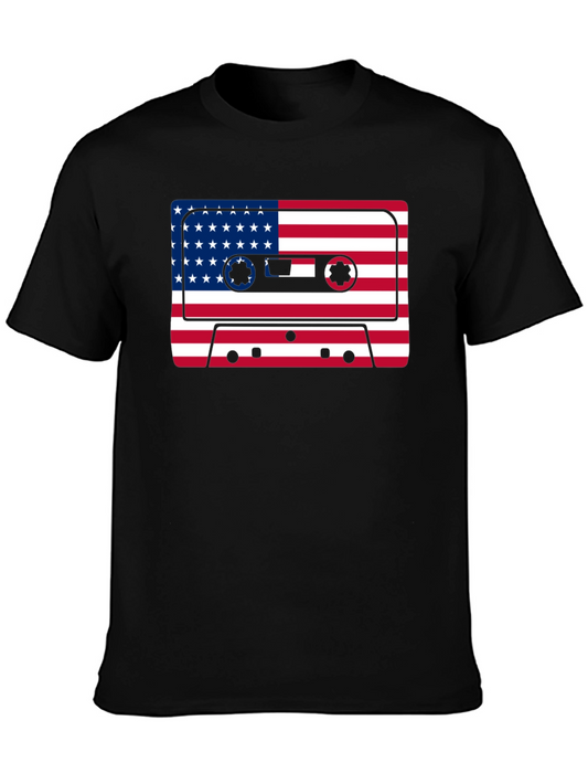 Retro USA Flag Cassette Tape Graphic T-Shirt