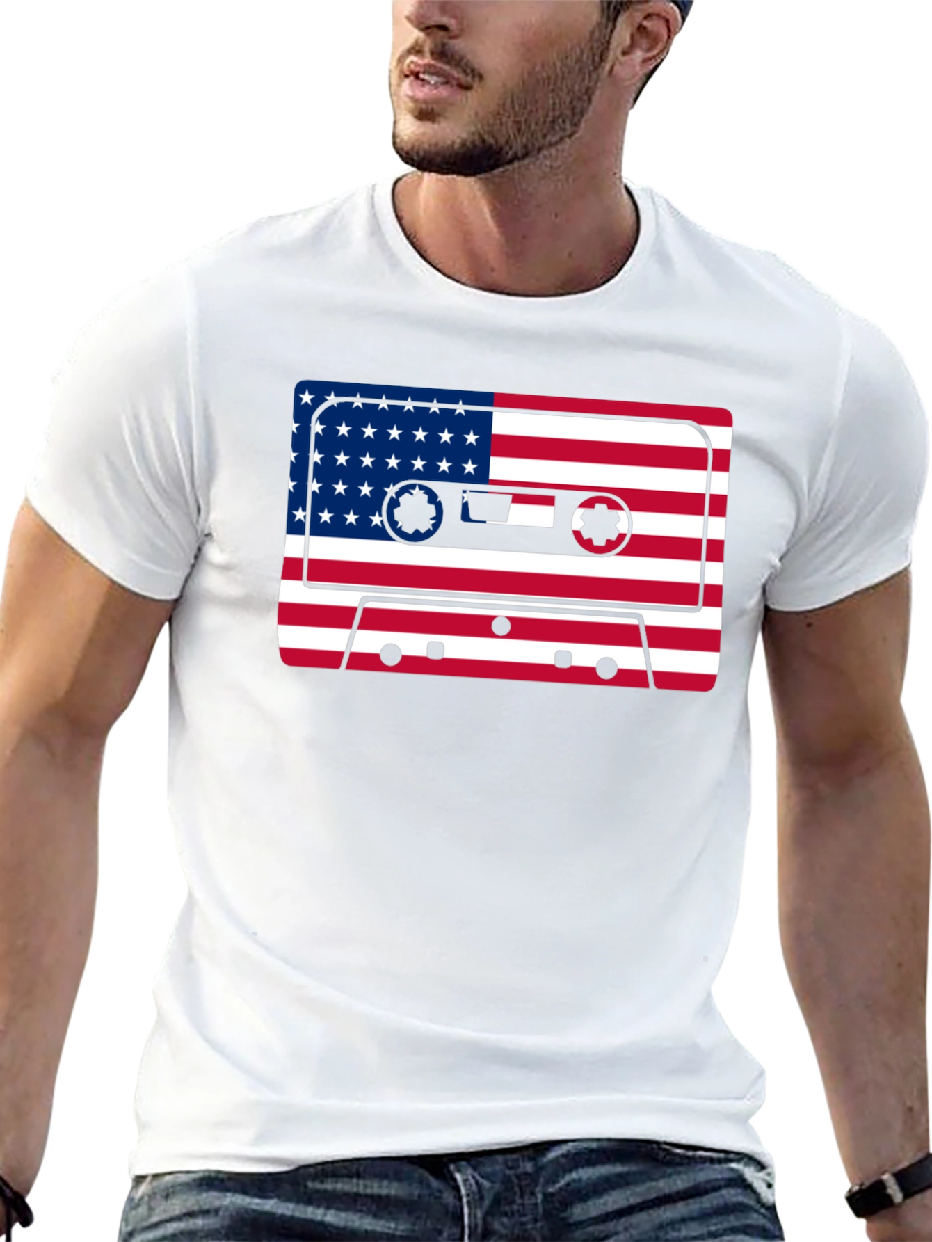 Retro USA Flag Cassette Tape Graphic T-Shirt
