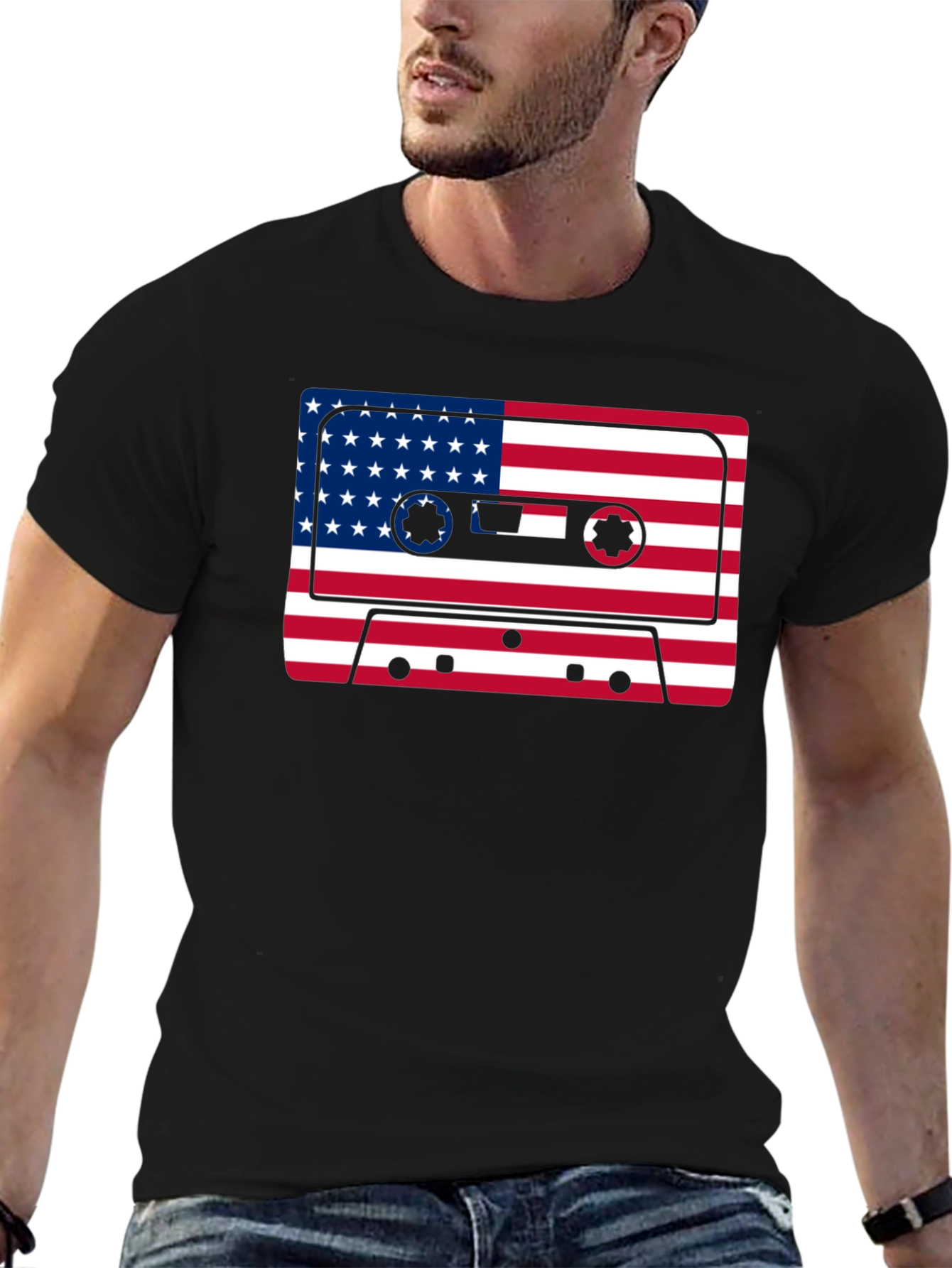Retro USA Flag Cassette Tape Graphic T-Shirt