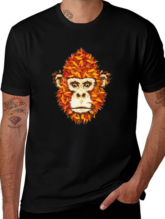 Unique Monkey Face Leaf Design Black T-Shirt
