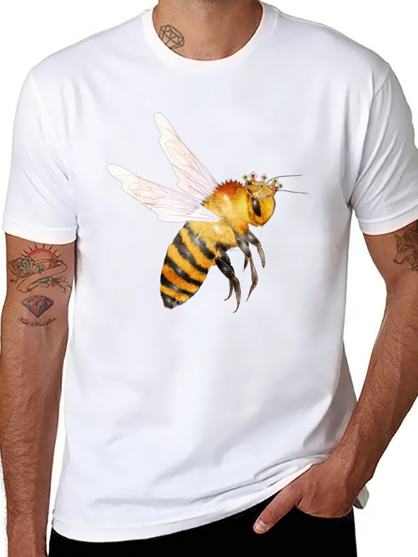 Bee with Crown Graphic T-Shirt - Black