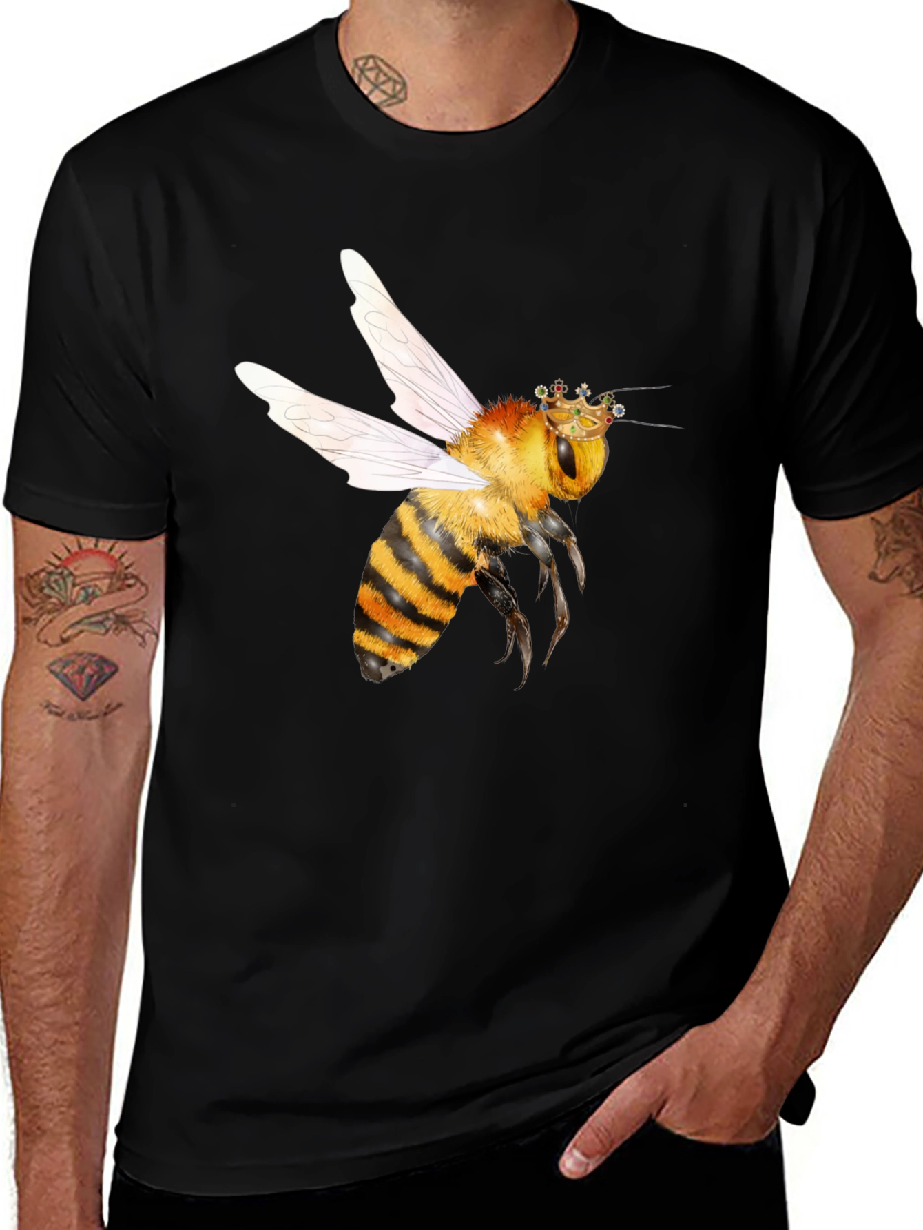 Bee with Crown Graphic T-Shirt - Black