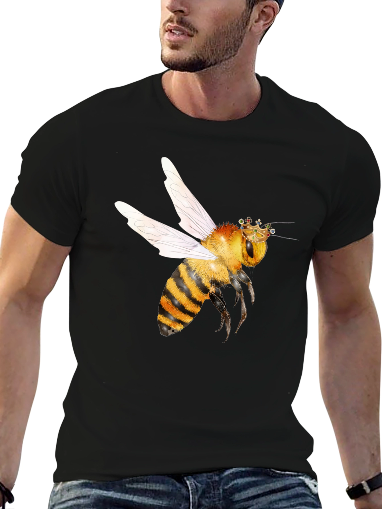 Bee with Crown Graphic T-Shirt - Black