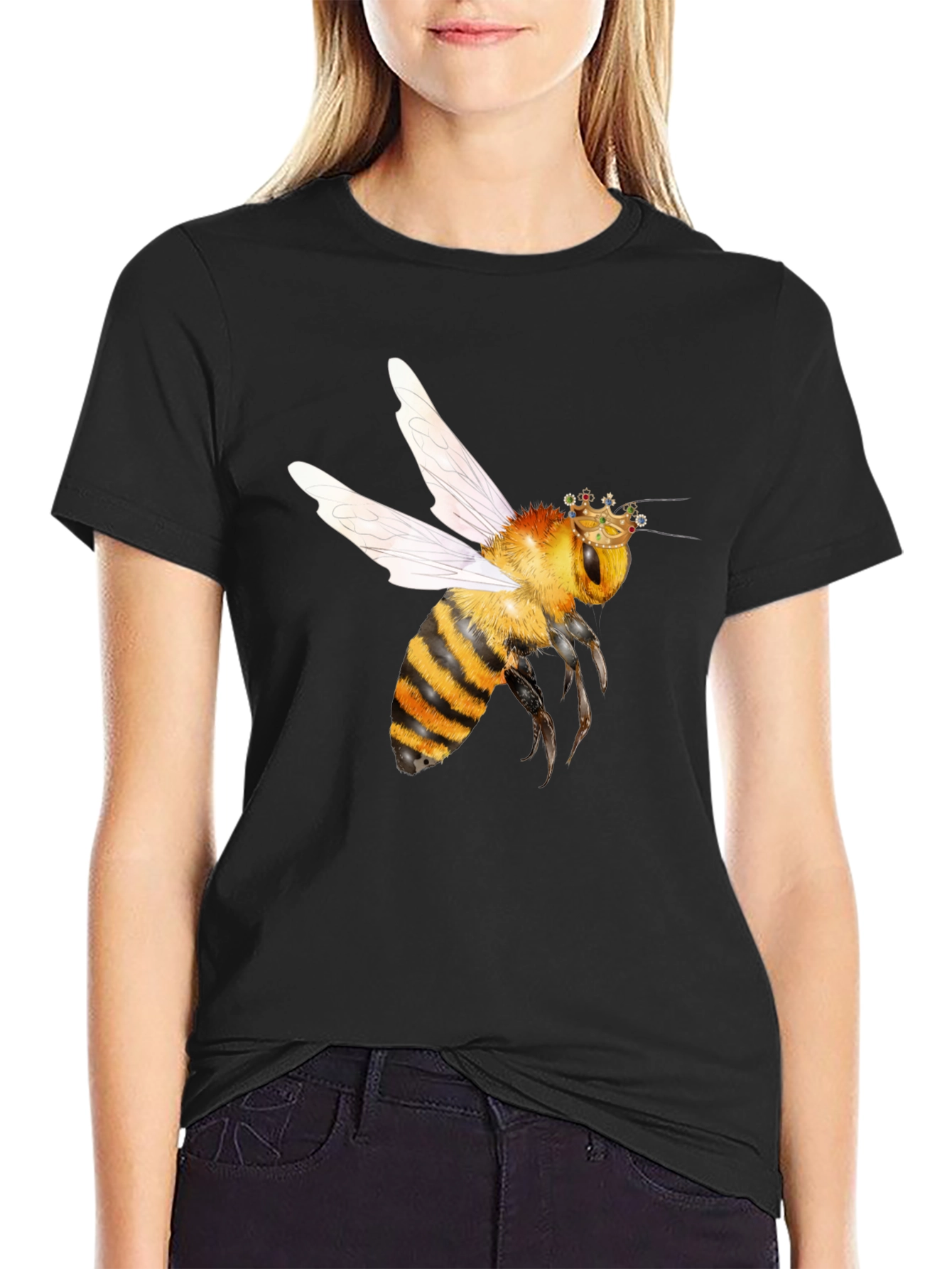 Bee with Crown Graphic T-Shirt - Black
