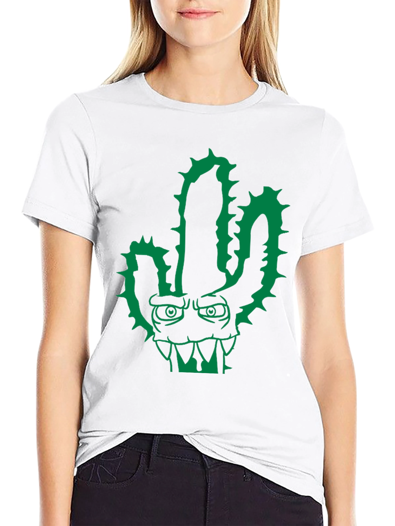 Cool Cactus Monster Graphic Black T-Shirt