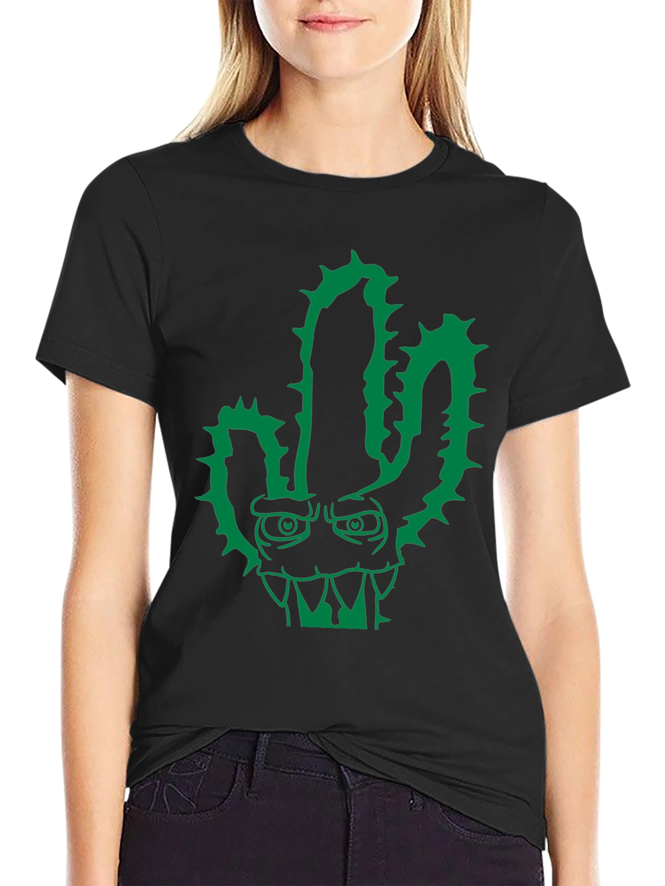 Cool Cactus Monster Graphic Black T-Shirt
