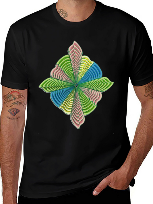 Abstract Flower Petal Graphic Print Black T-Shirt