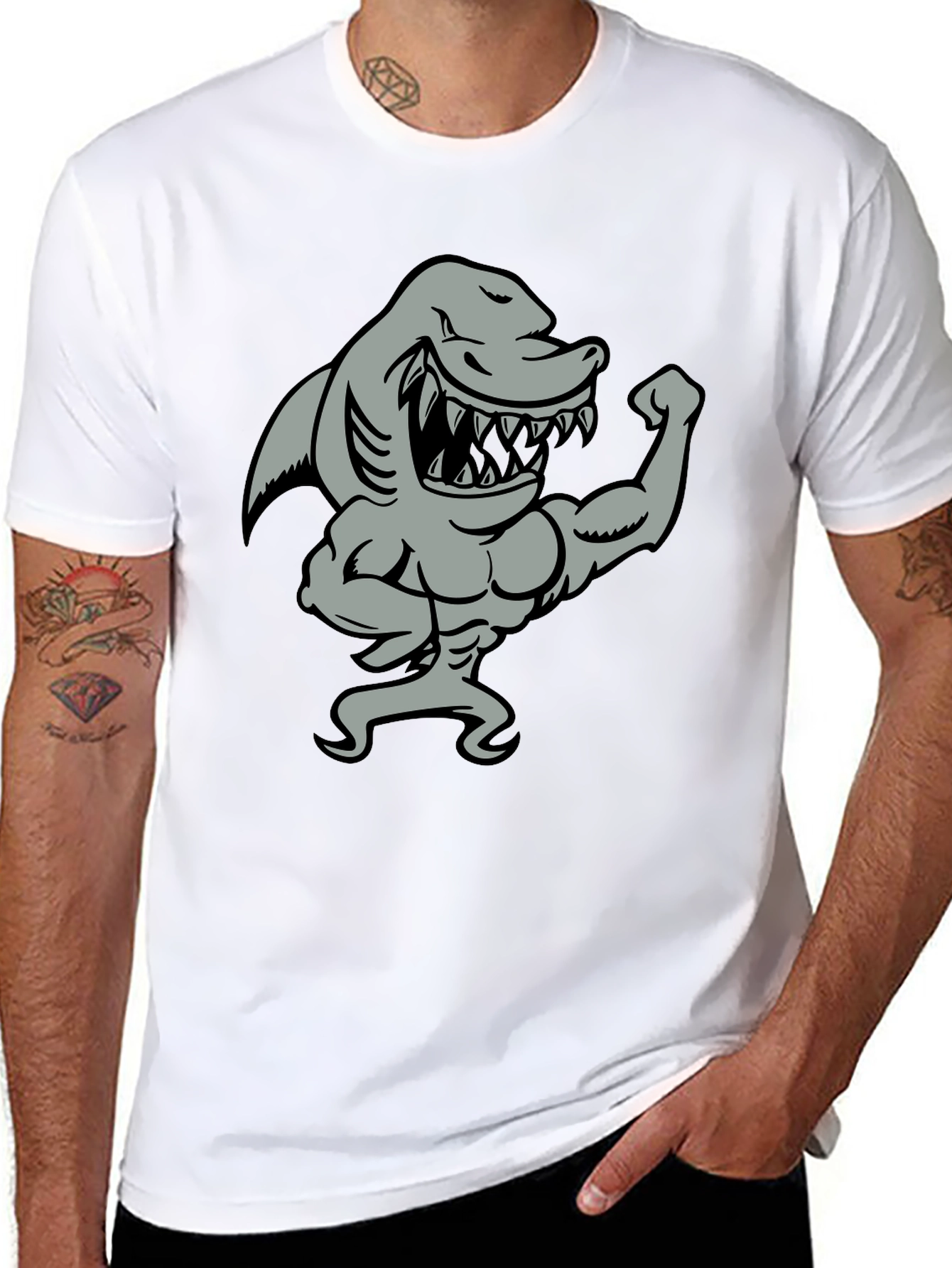 Shark Bodybuilder Graphic Tee - Black