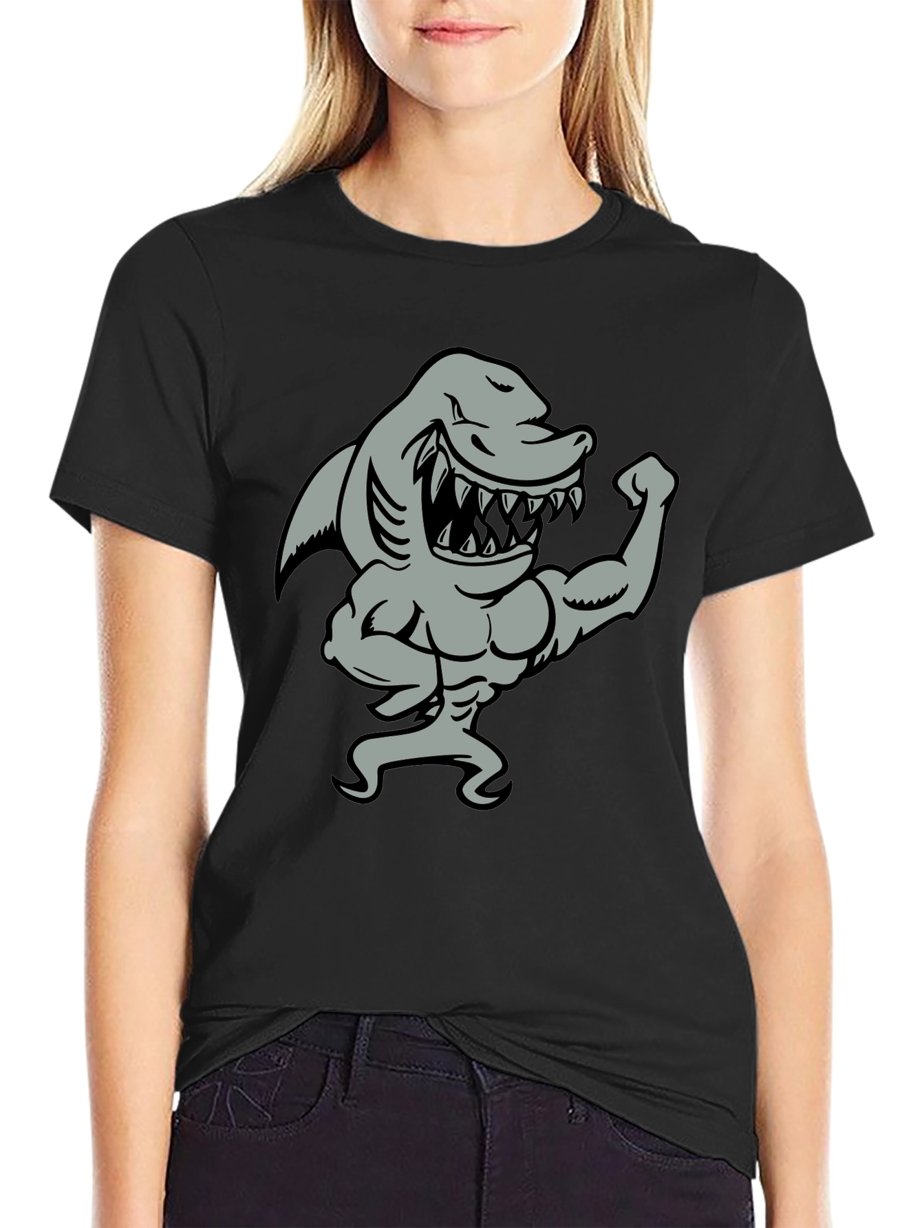 Shark Bodybuilder Graphic Tee - Black