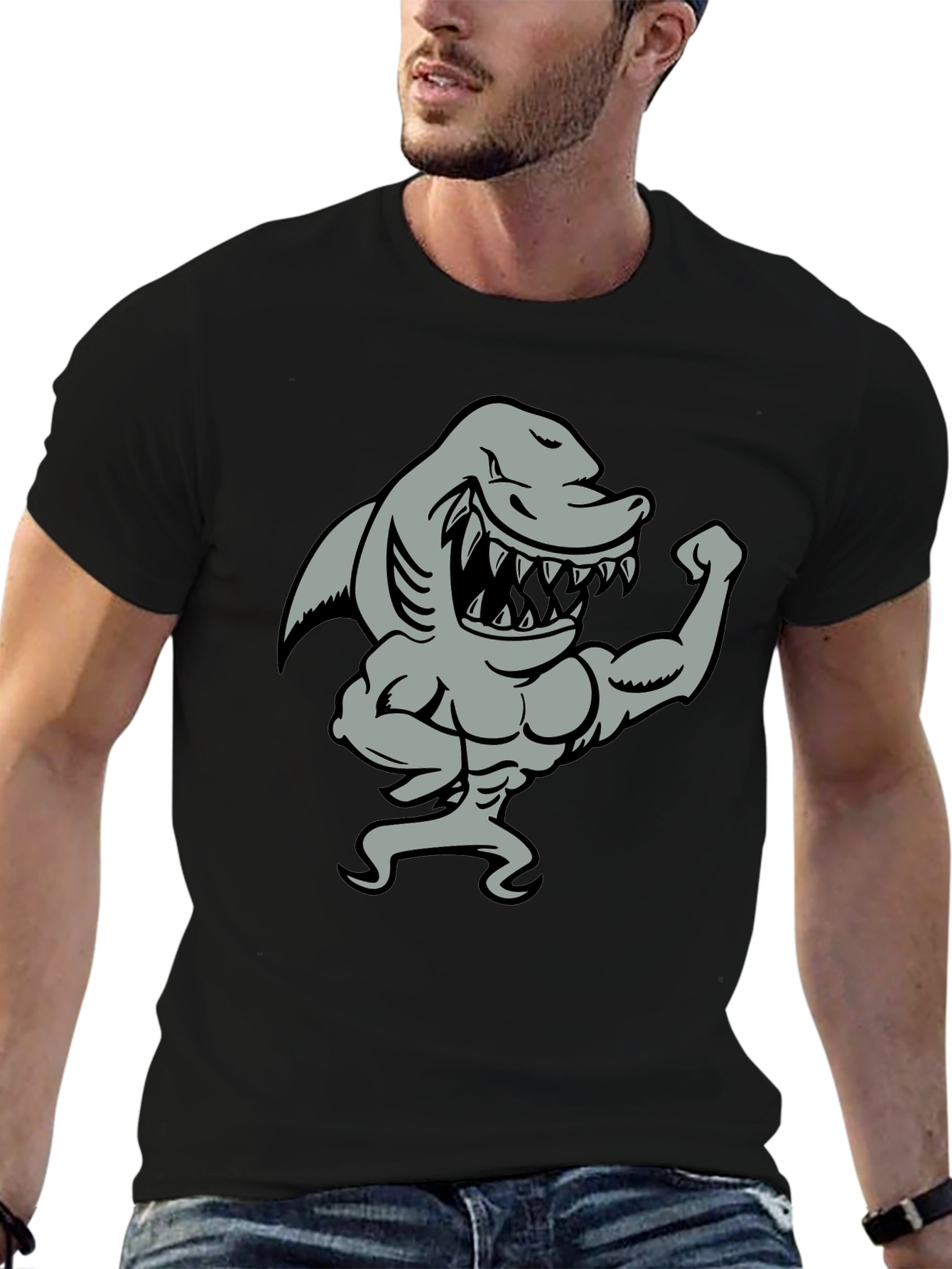 Shark Bodybuilder Graphic Tee - Black