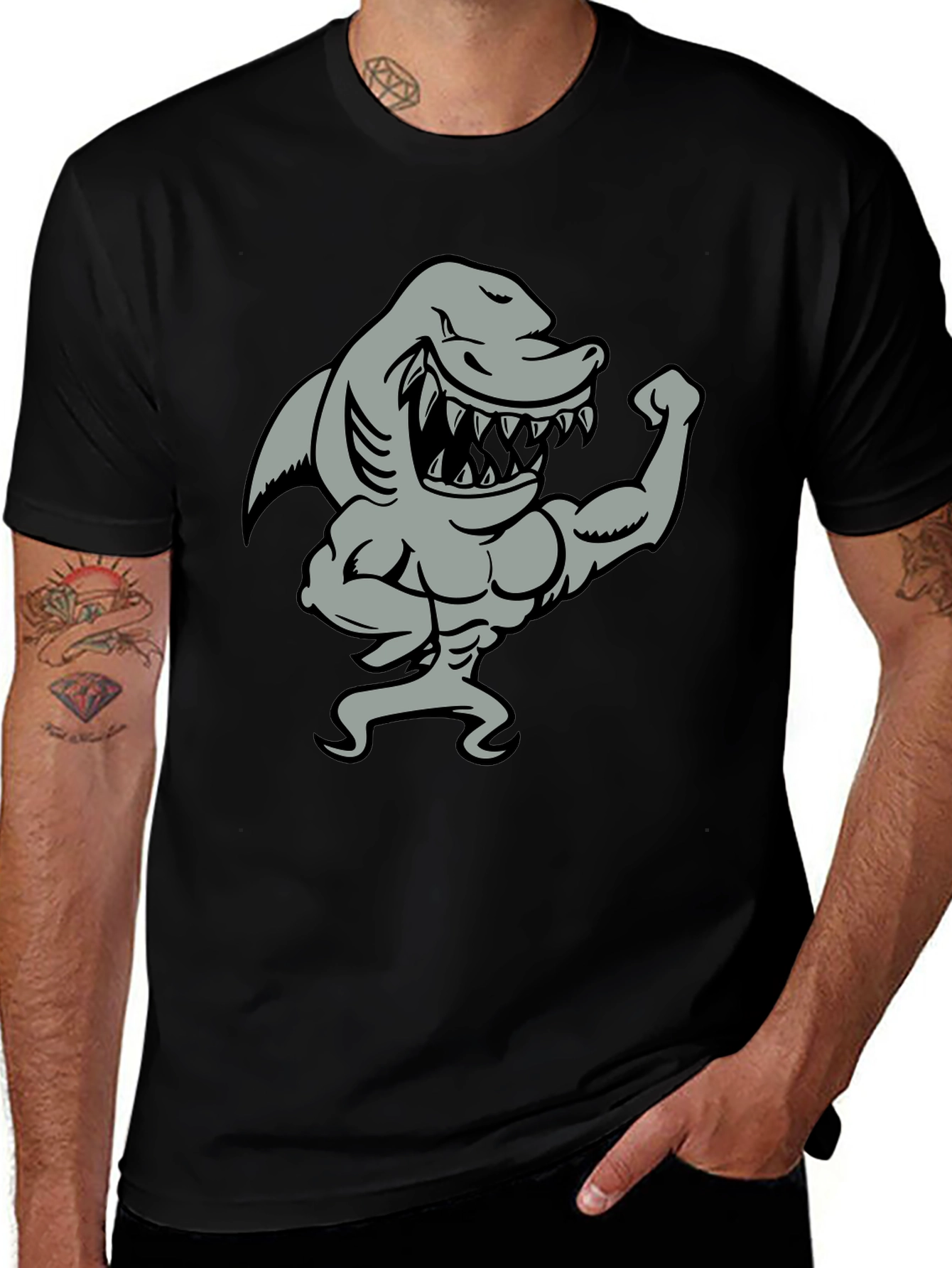 Shark Bodybuilder Graphic Tee - Black