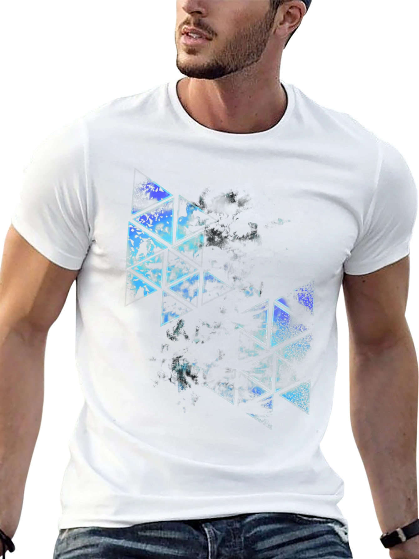 Abstract Triangle Graphic Black T-Shirt