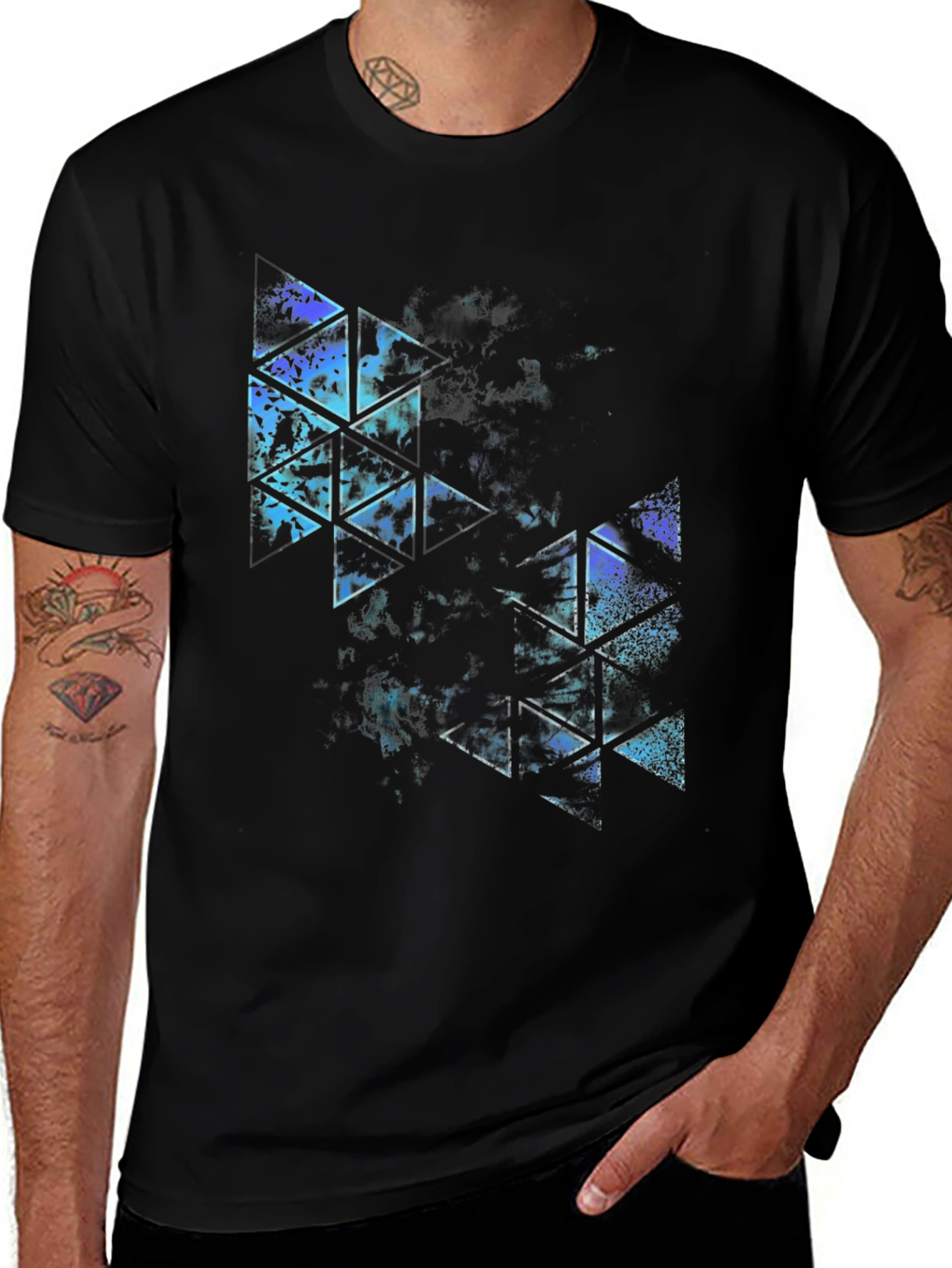 Abstract Triangle Graphic Black T-Shirt