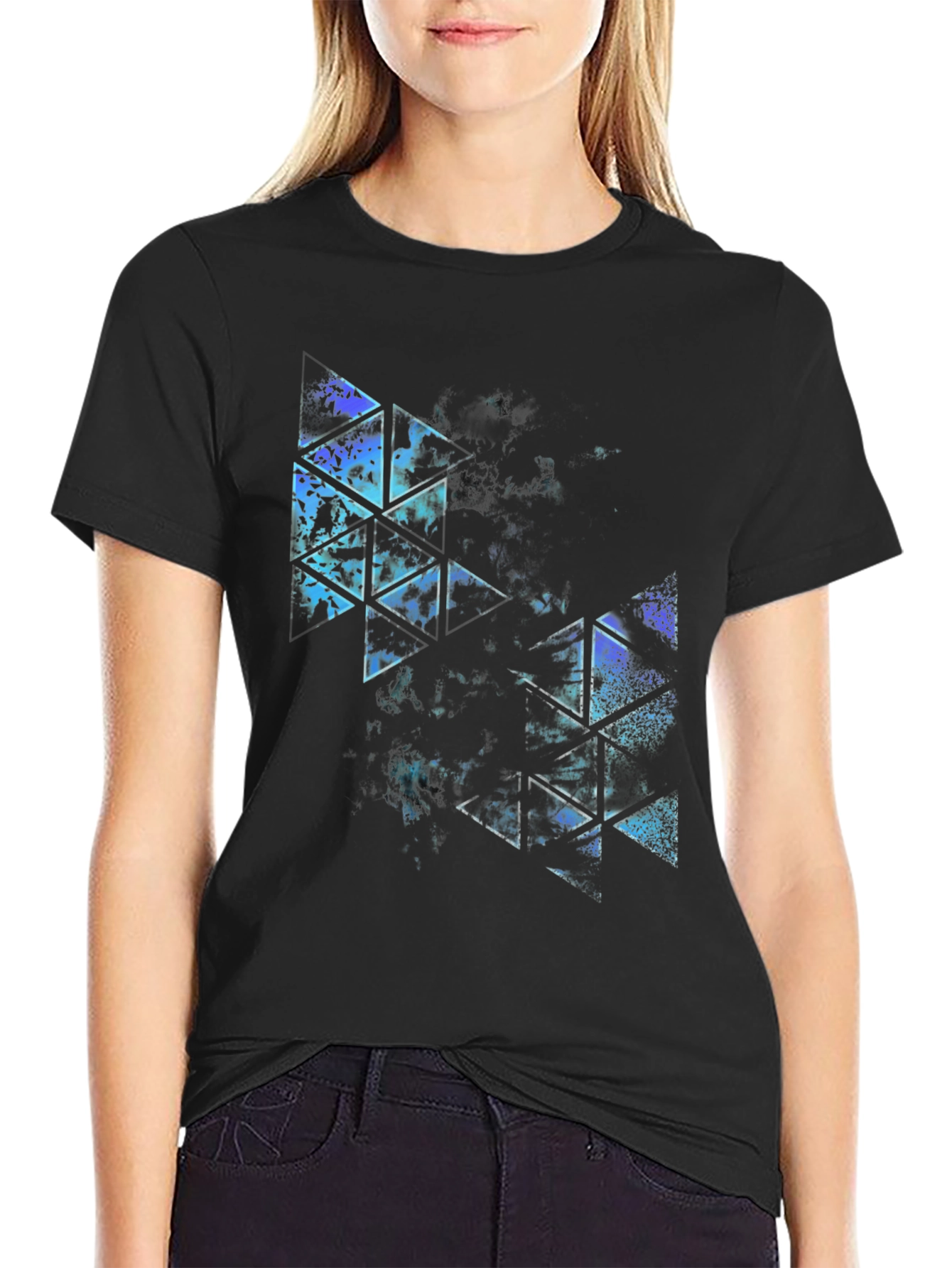 Abstract Triangle Graphic Black T-Shirt