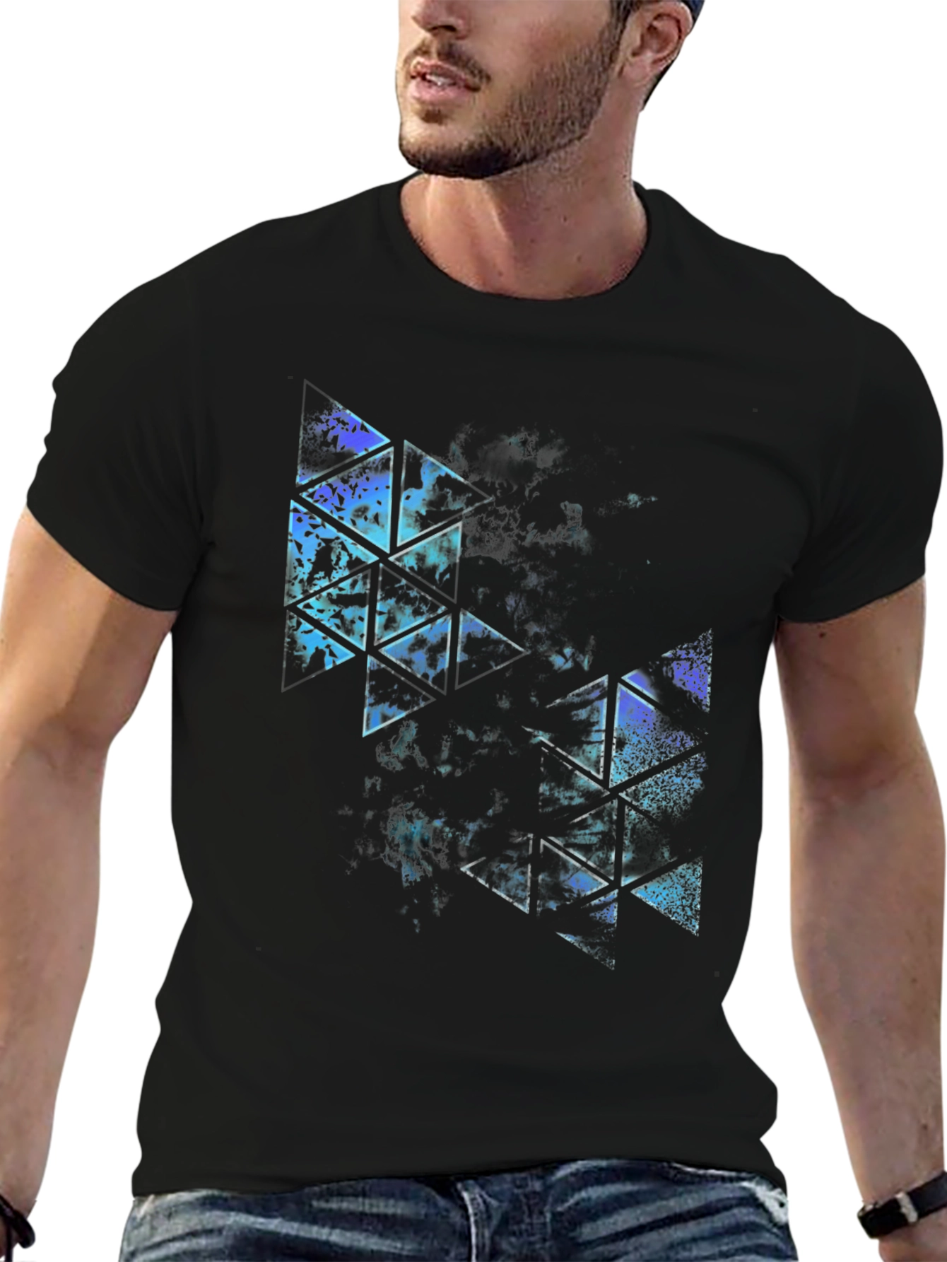 Abstract Triangle Graphic Black T-Shirt