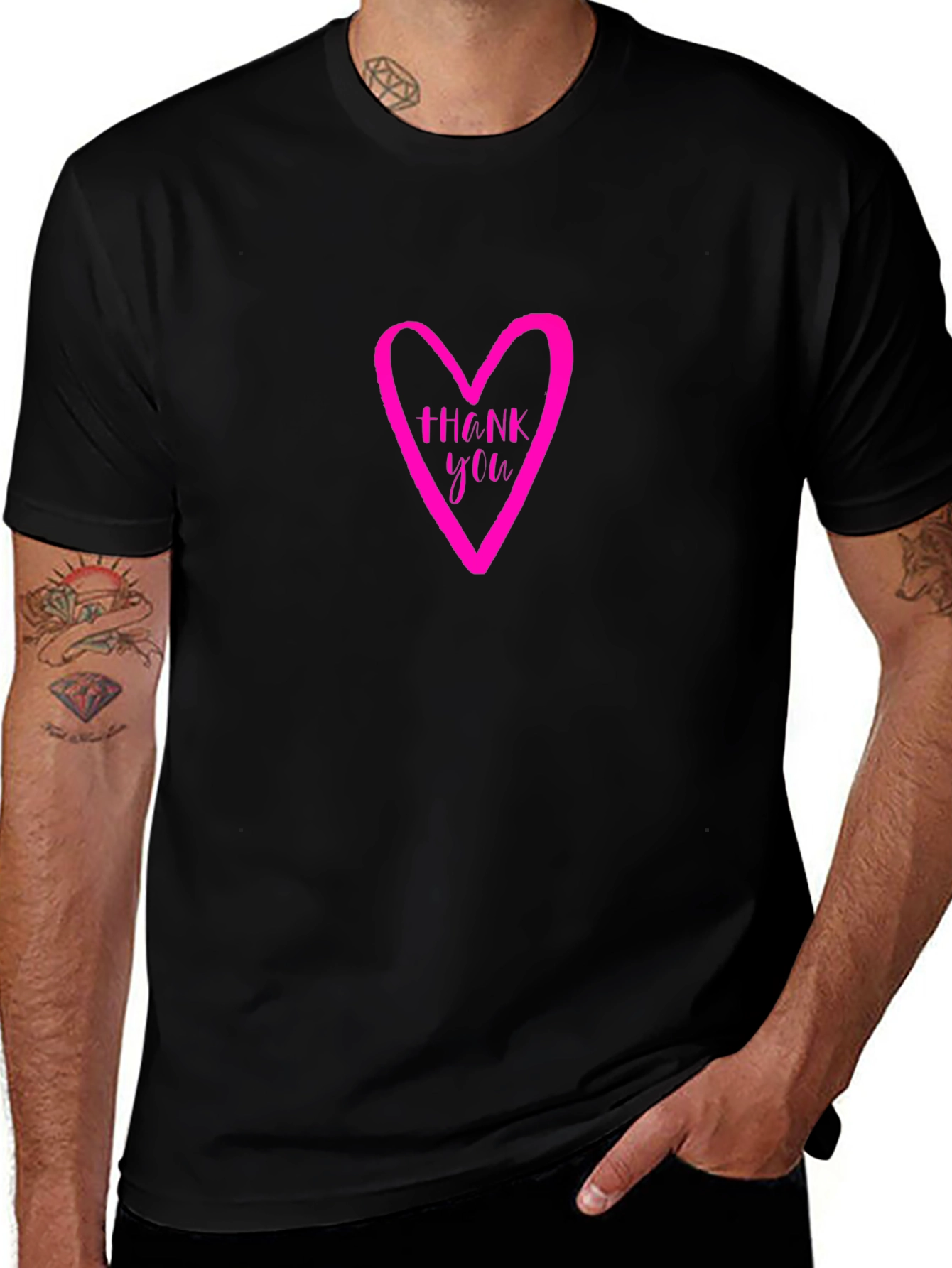 Thank You Heart Graphic Tee - Casual Black T-Shirt