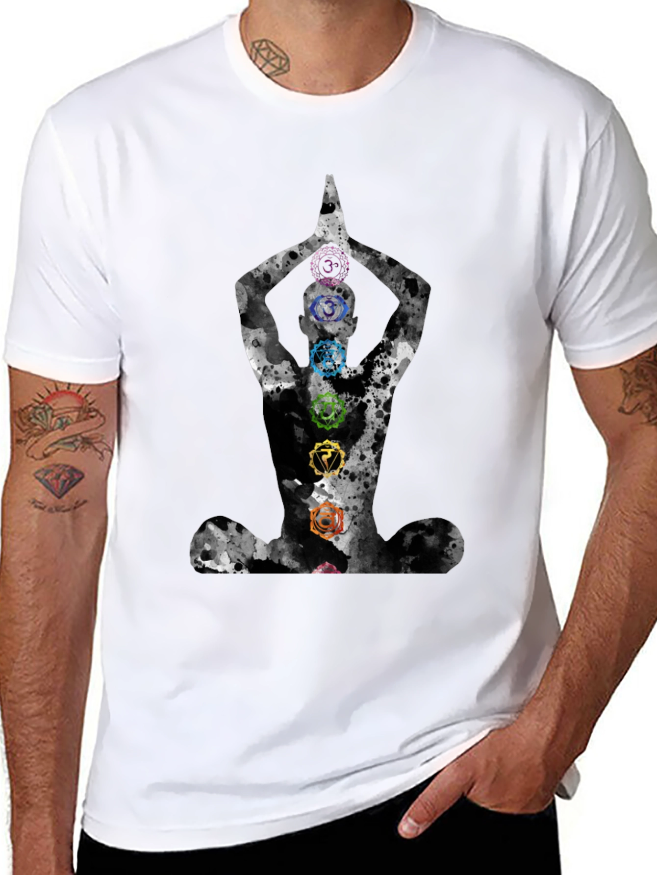 Chakra Meditation Black Graphic Tee - Spiritual Comfort