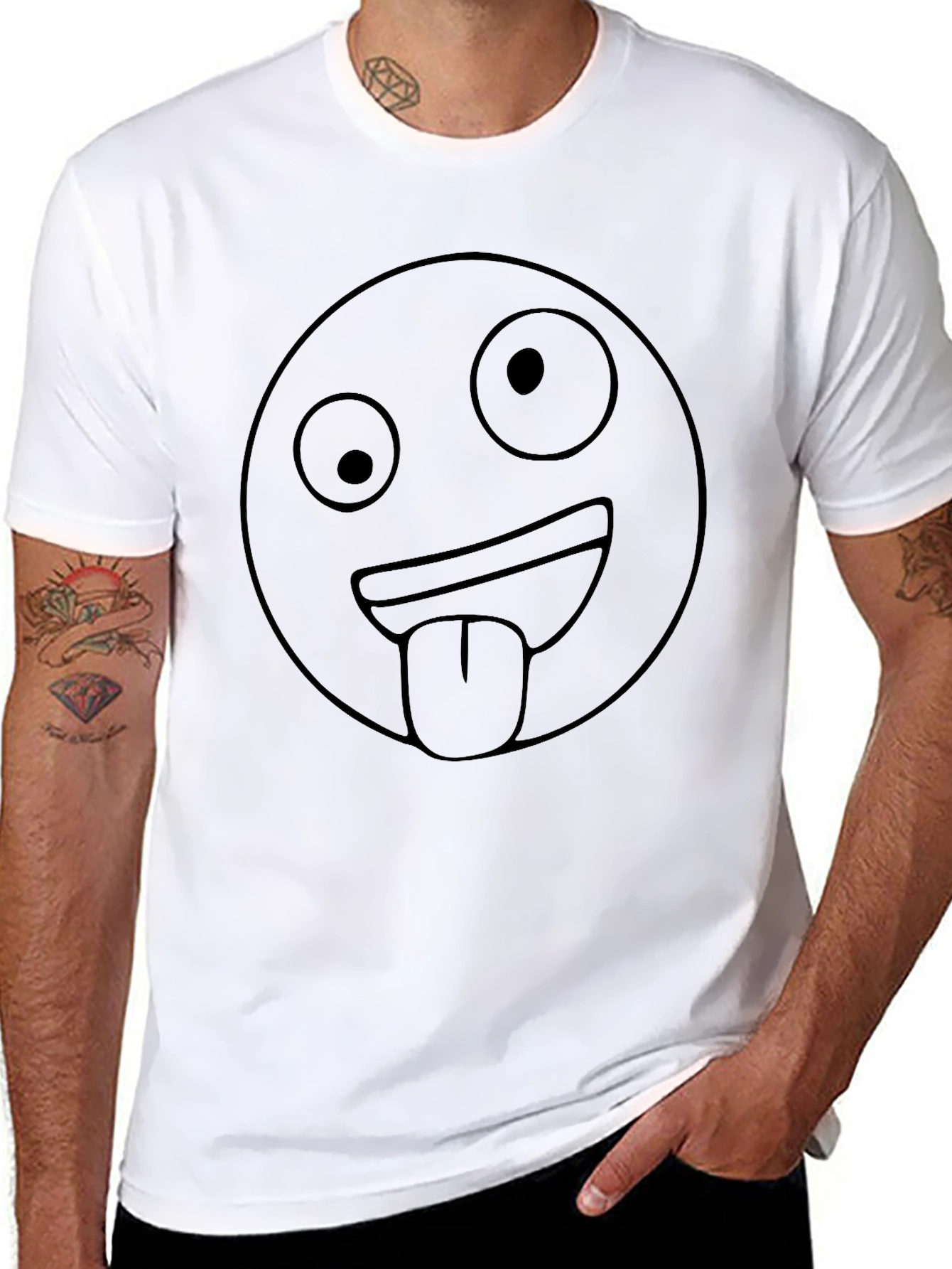 Funny Emoji Tongue Out Black T-Shirt