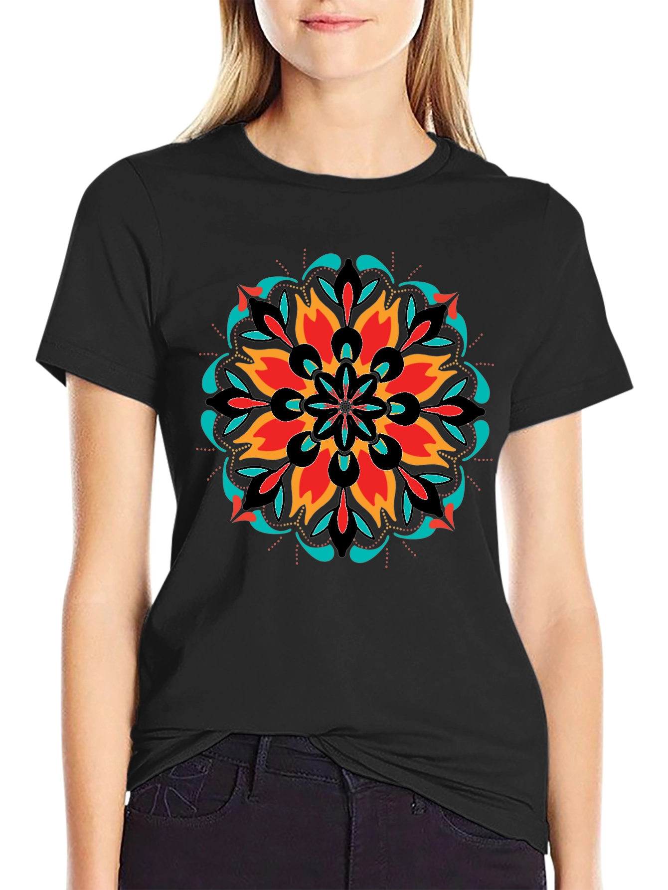 Vibrant Mandala Graphic Black T-Shirt