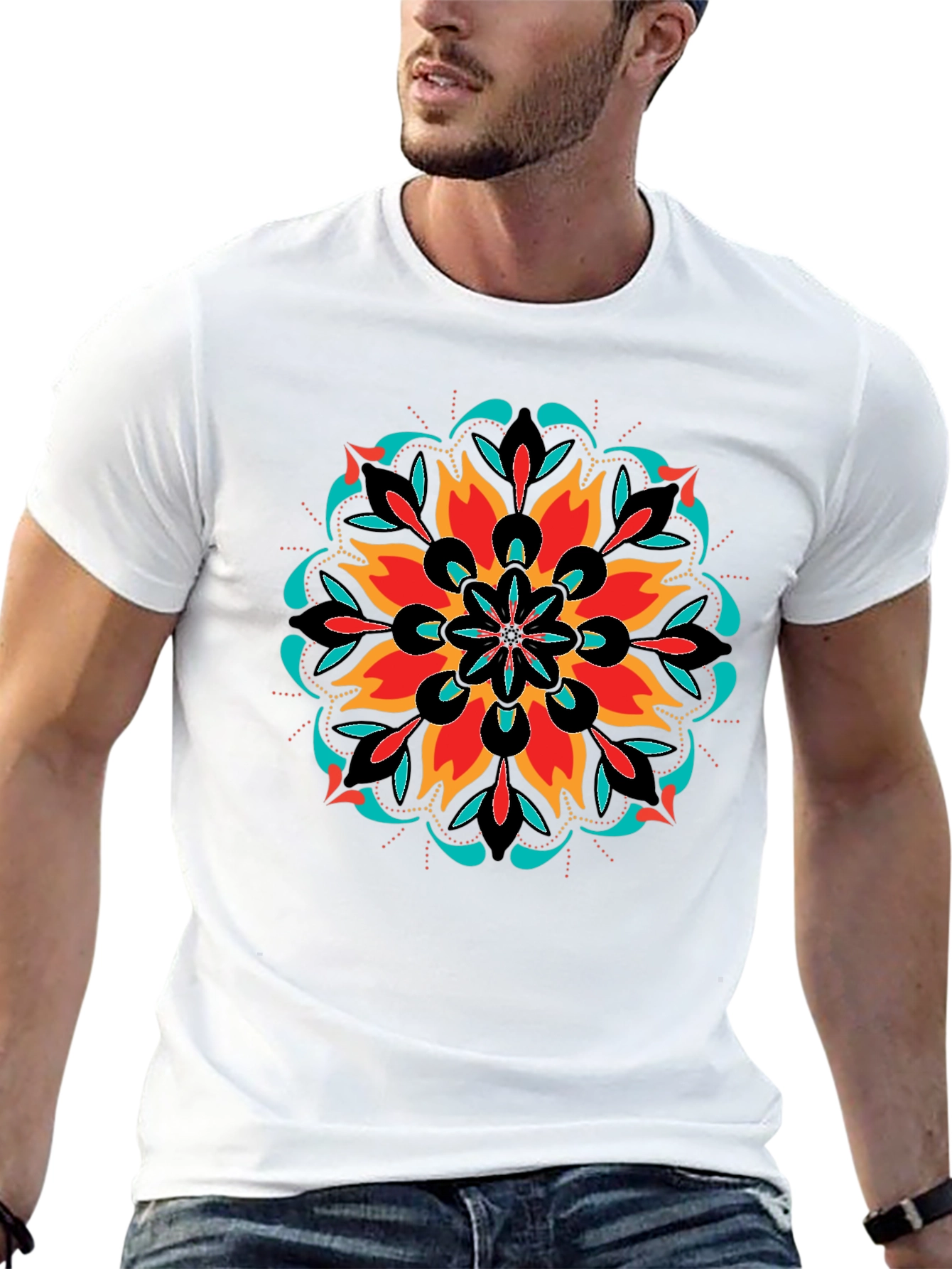 Vibrant Mandala Graphic Black T-Shirt
