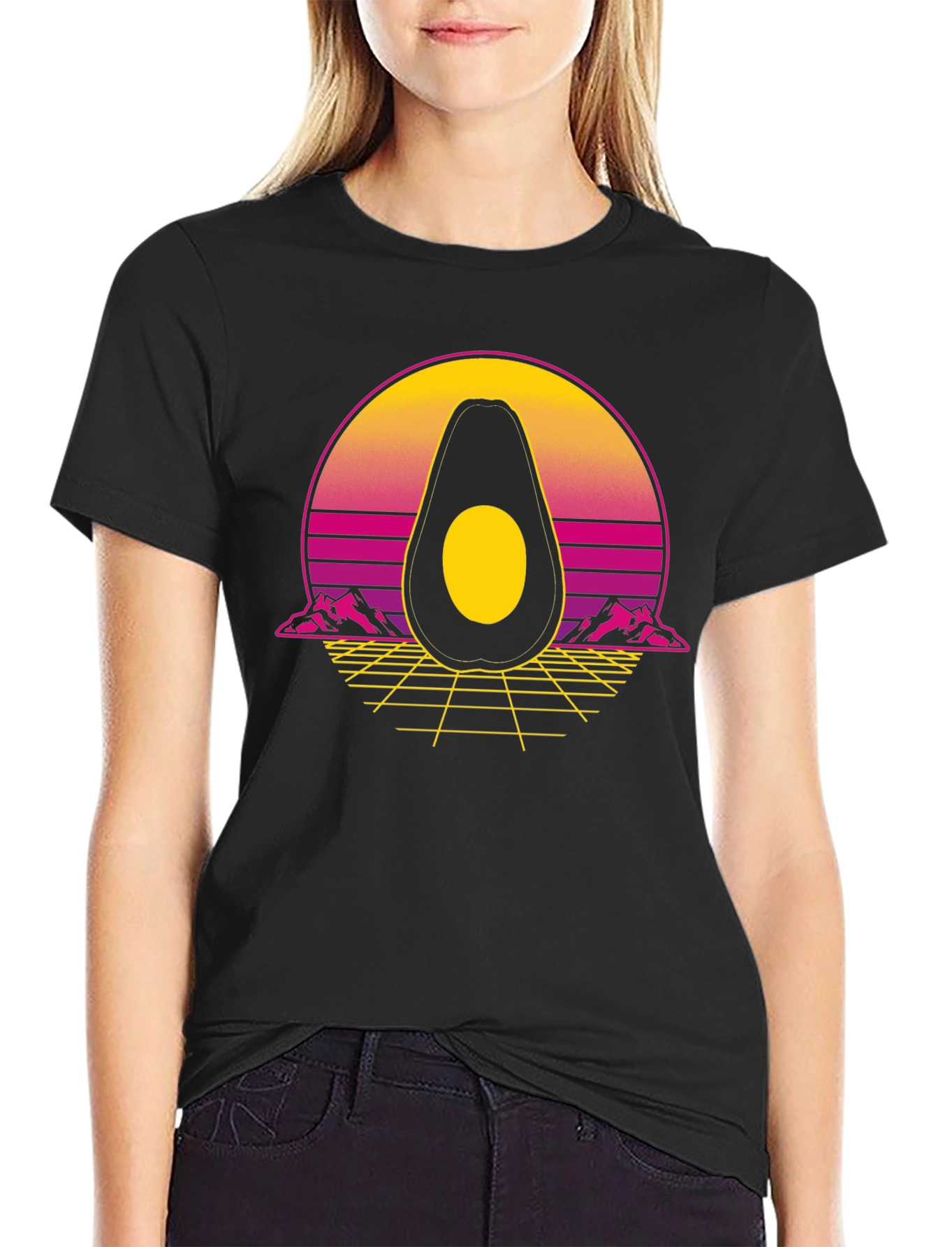 Retro Avocado Graphic Tee - Black