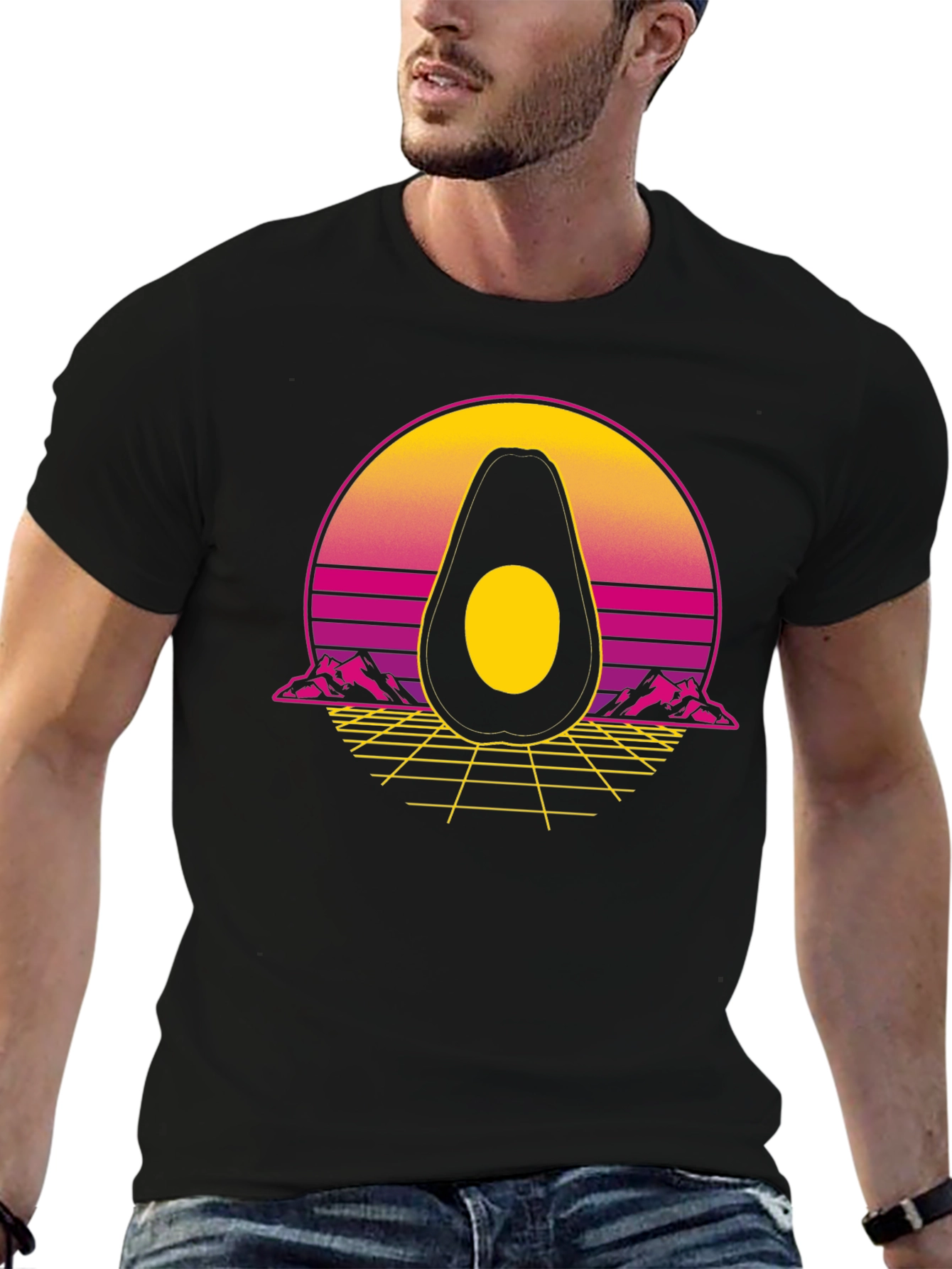 Retro Avocado Graphic Tee - Black