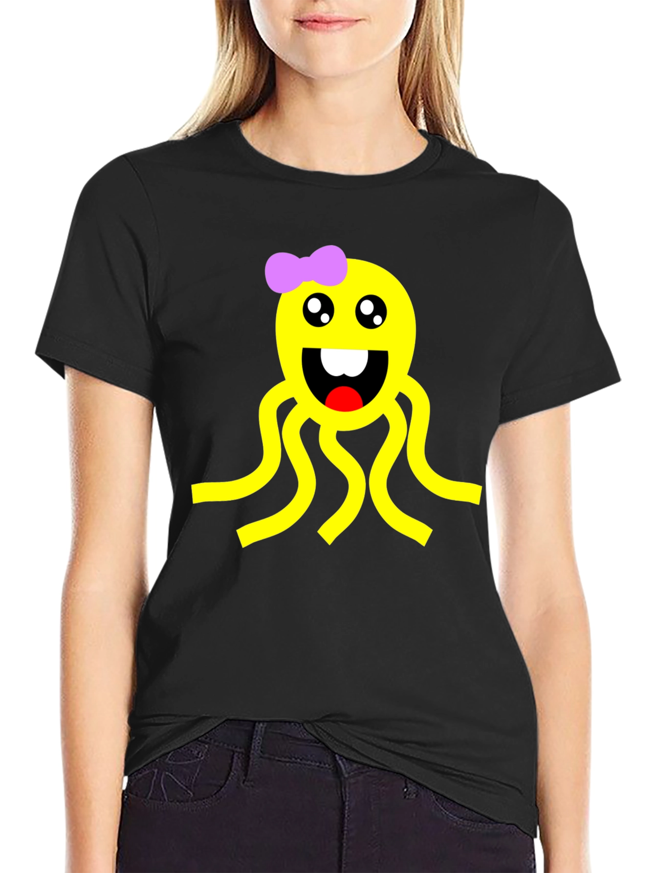 Cute Octopus Graphic Black T-Shirt