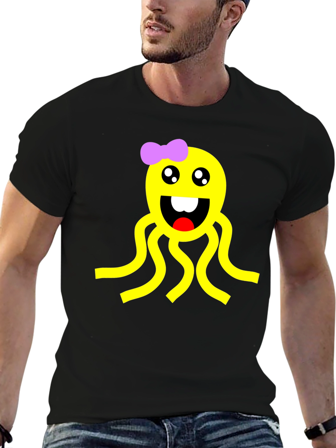 Cute Octopus Graphic Black T-Shirt