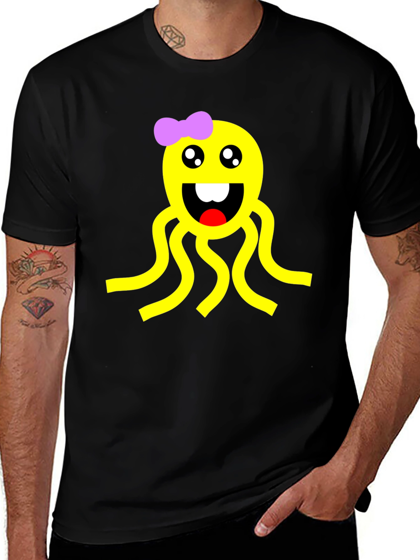 Cute Octopus Graphic Black T-Shirt