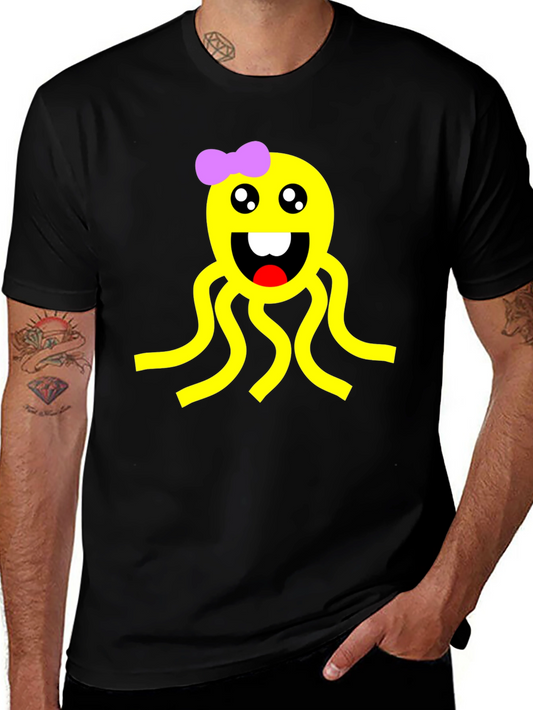 Cute Octopus Graphic Black T-Shirt