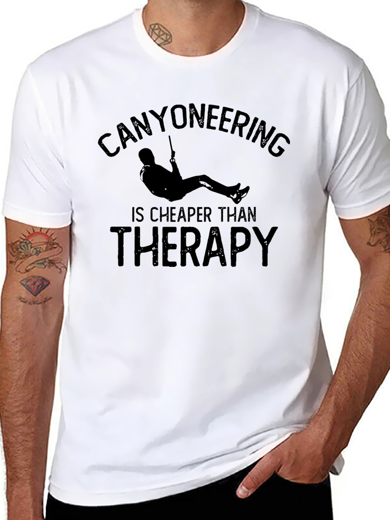 Canyoneering Cheaper Than Therapy Black T-Shirt