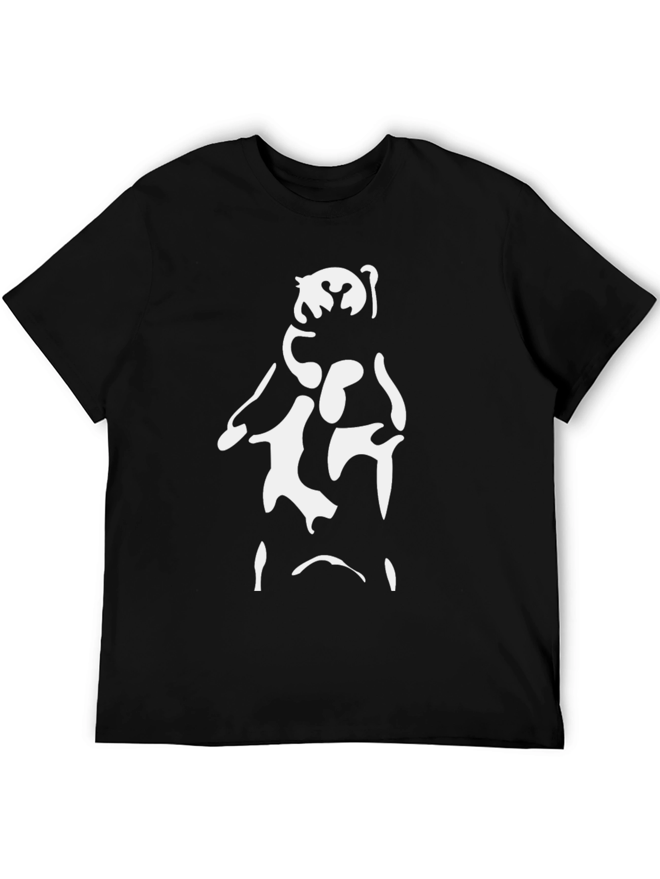Abstract Bear Graphic Tee - Black Cotton Blend Shirt