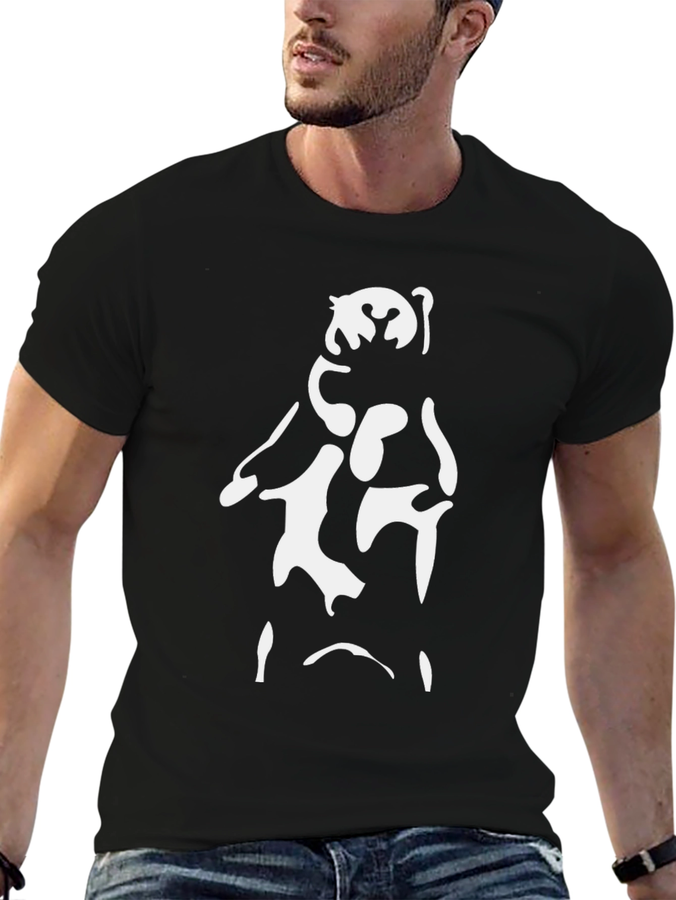 Abstract Bear Graphic Tee - Black Cotton Blend Shirt