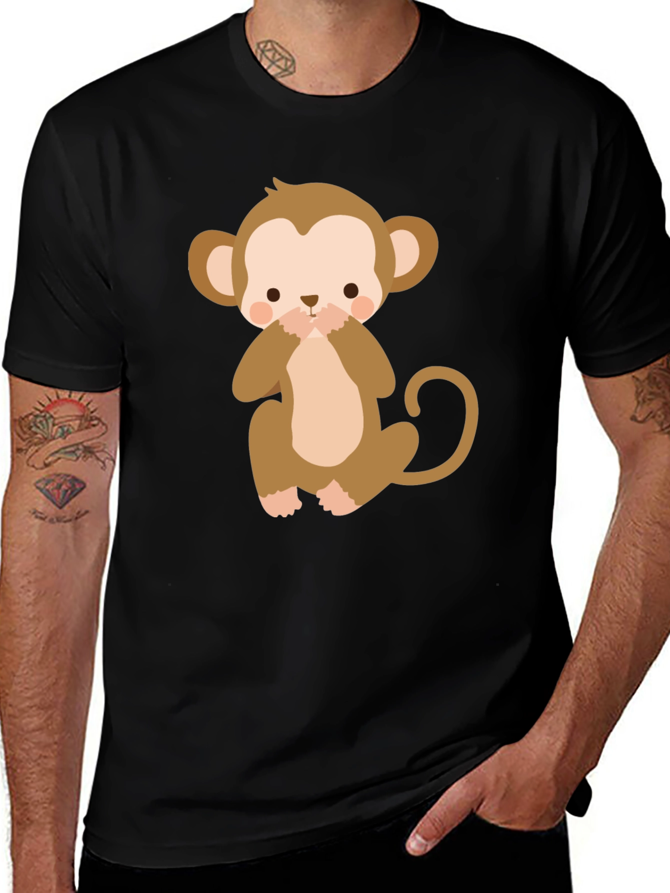 Cute Monkey Graphic Tee - Black Cotton T-Shirt