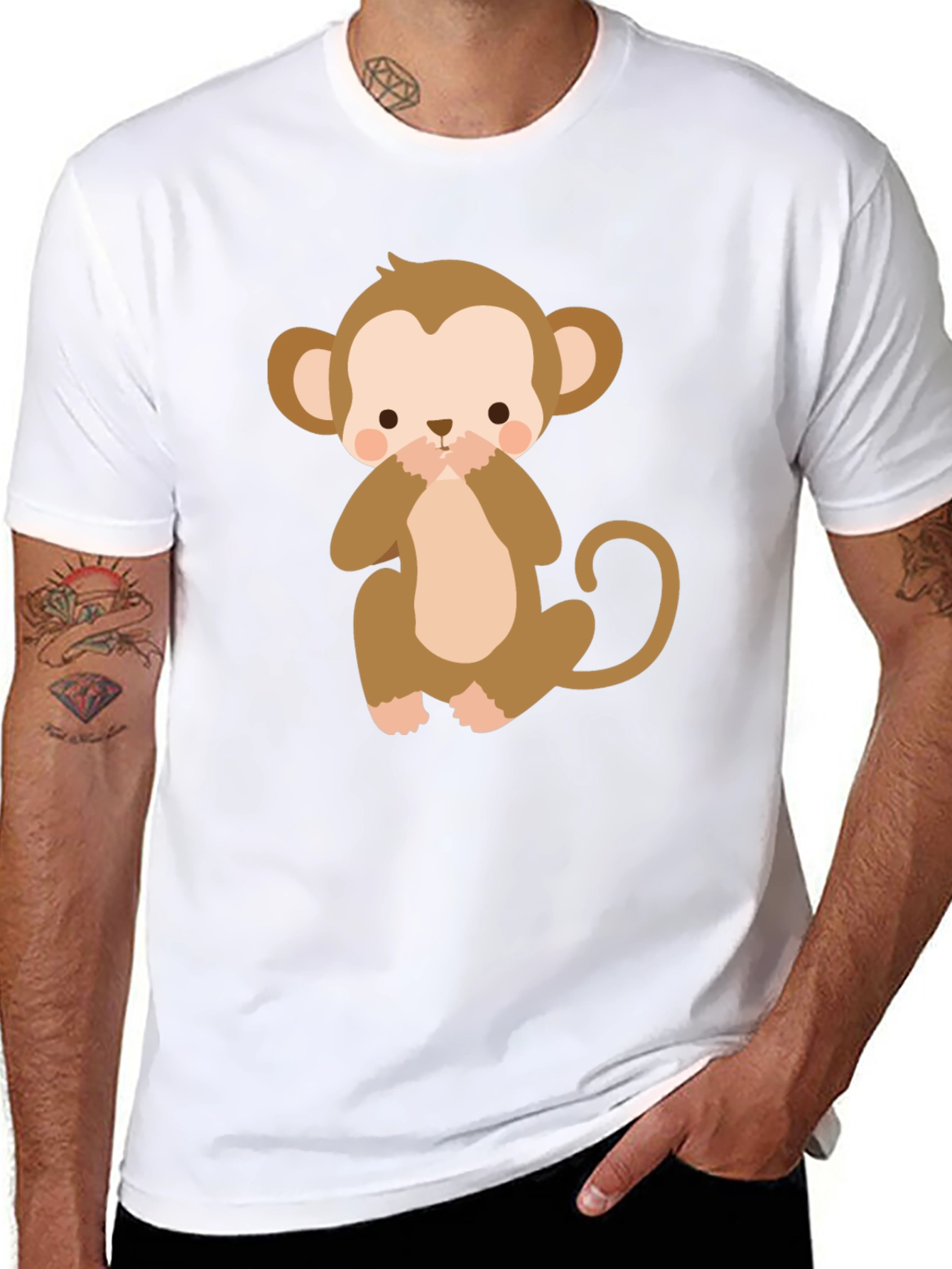 Cute Monkey Graphic Tee - Black Cotton T-Shirt