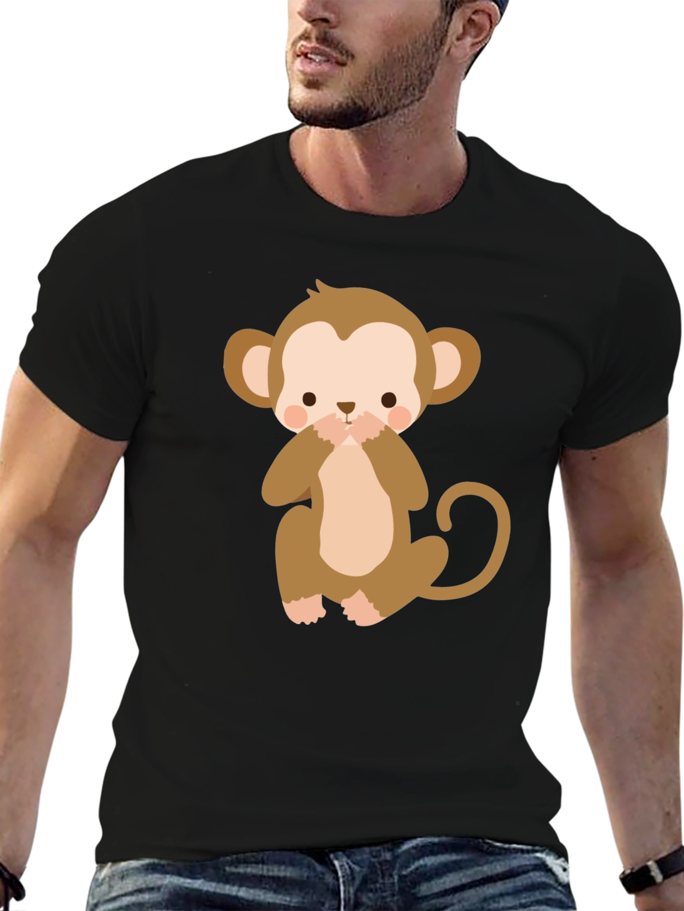 Cute Monkey Graphic Tee - Black Cotton T-Shirt