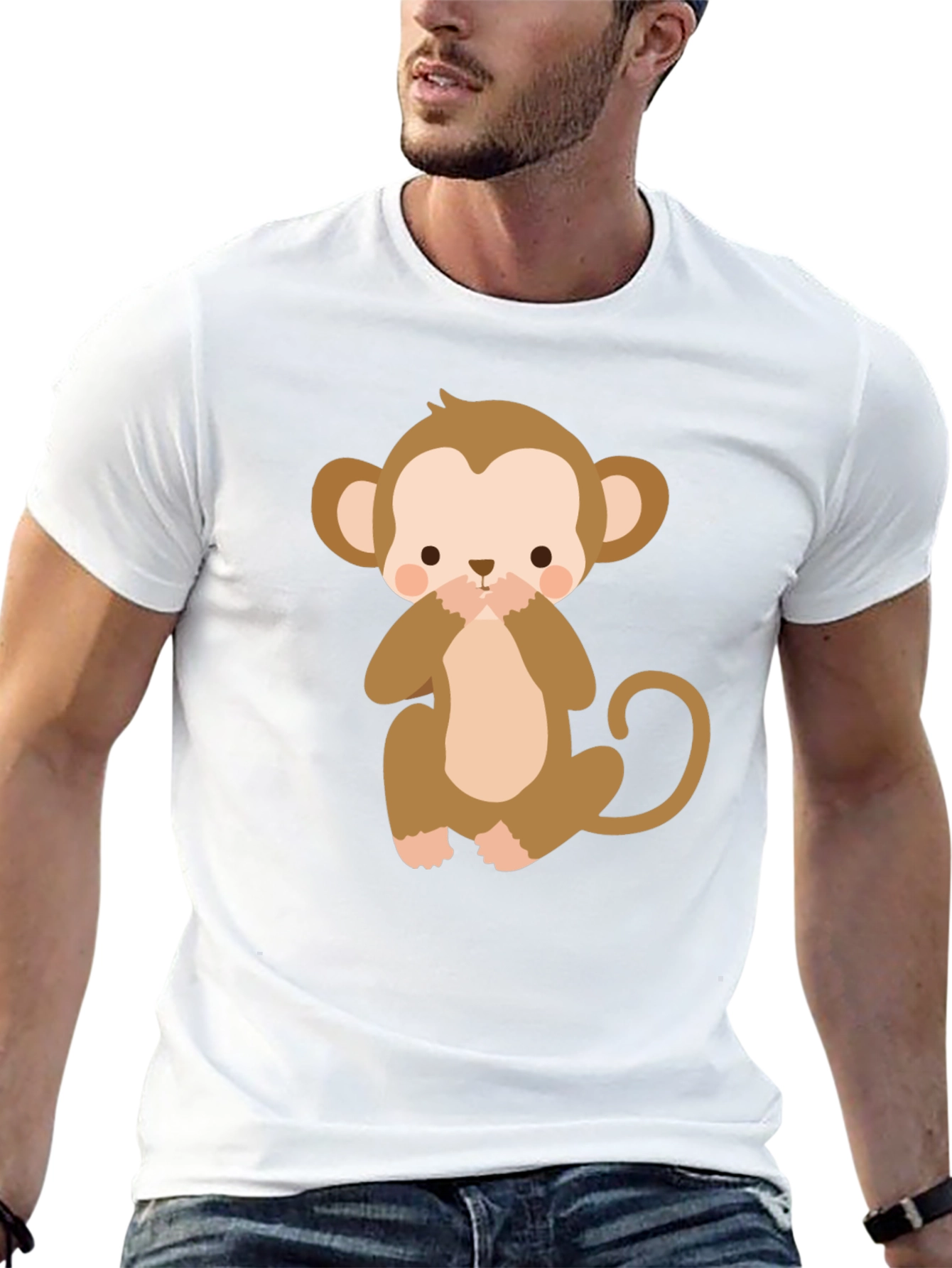 Cute Monkey Graphic Tee - Black Cotton T-Shirt