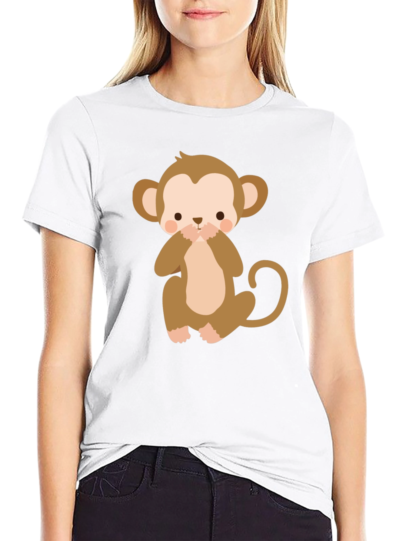 Cute Monkey Graphic Tee - Black Cotton T-Shirt