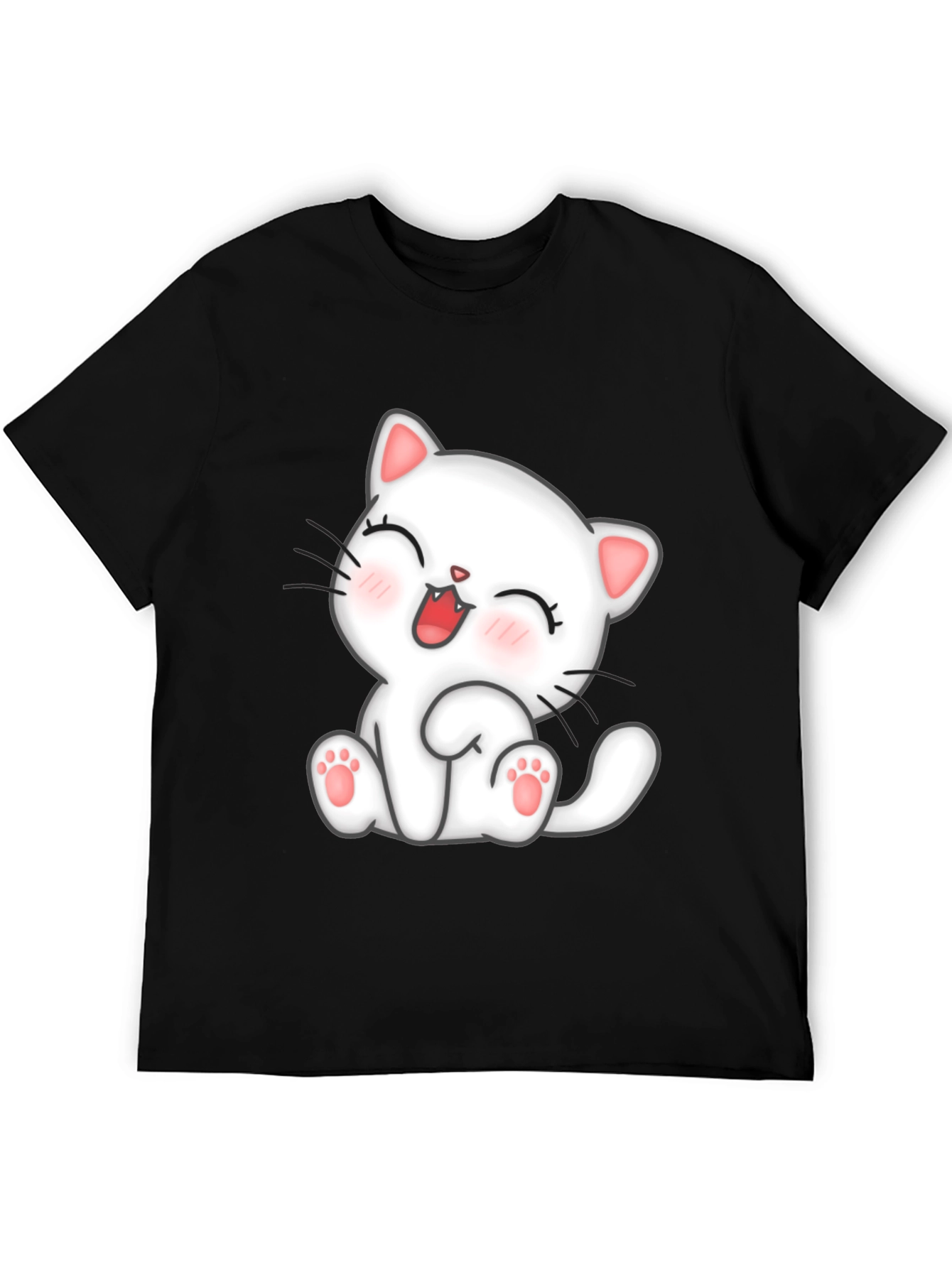 Cute Cat Graphic Black T-Shirt