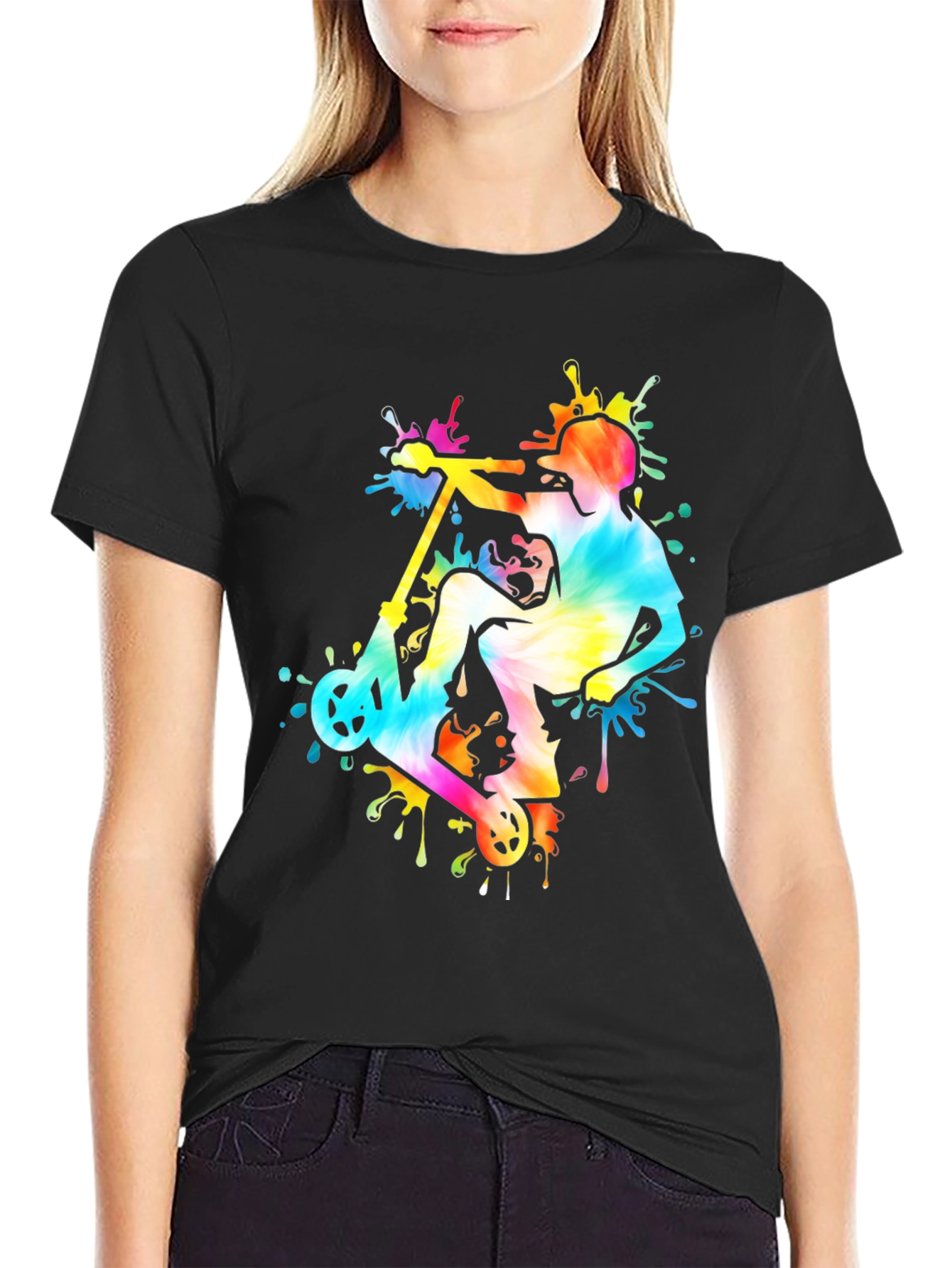Tie-Dye Scooter Graphic Tee - Black