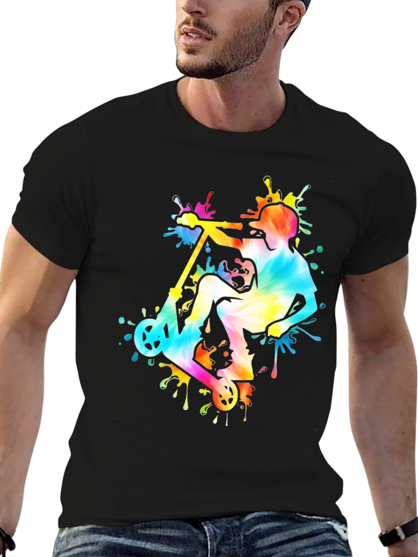 Tie-Dye Scooter Graphic Tee - Black