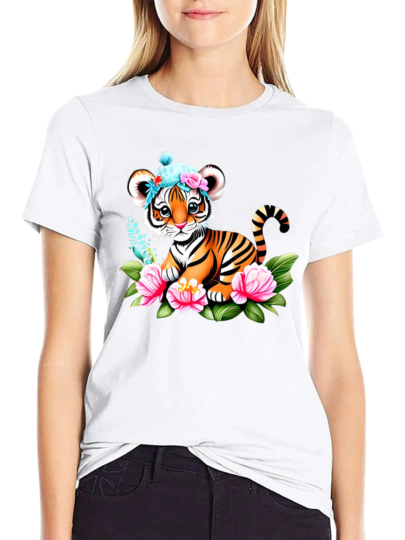 Cute Tiger Cub Floral T-Shirt