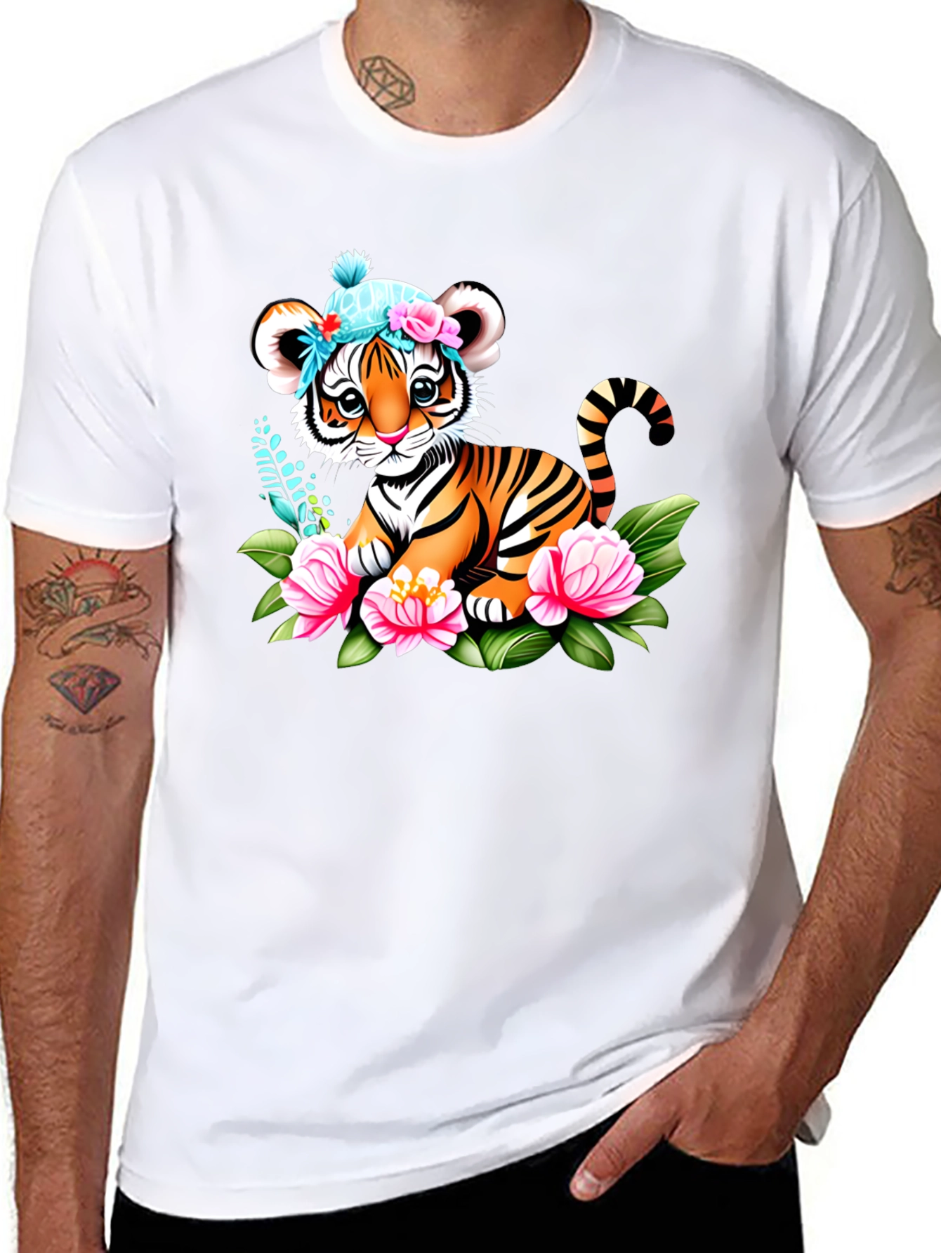Cute Tiger Cub Floral T-Shirt