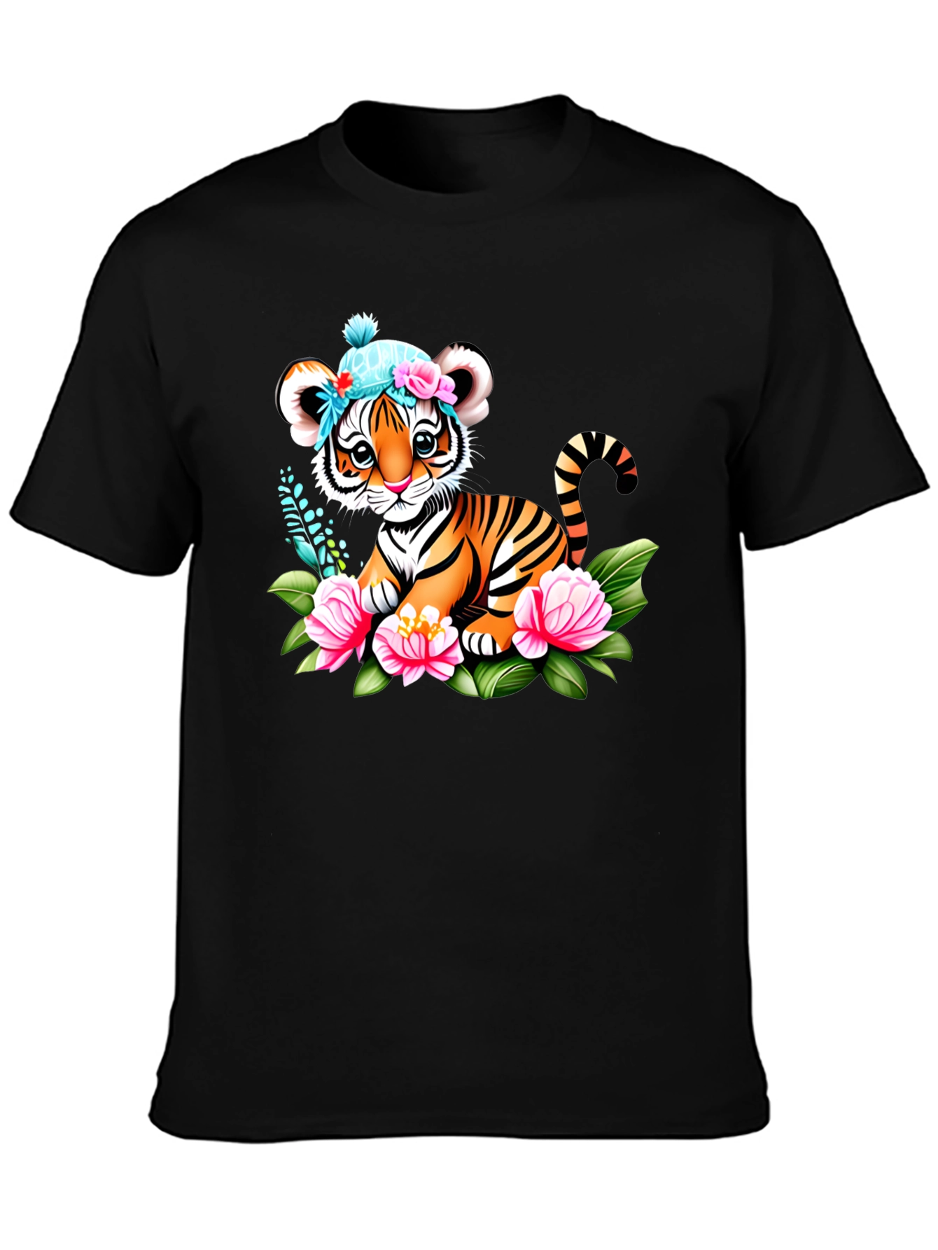 Cute Tiger Cub Floral T-Shirt