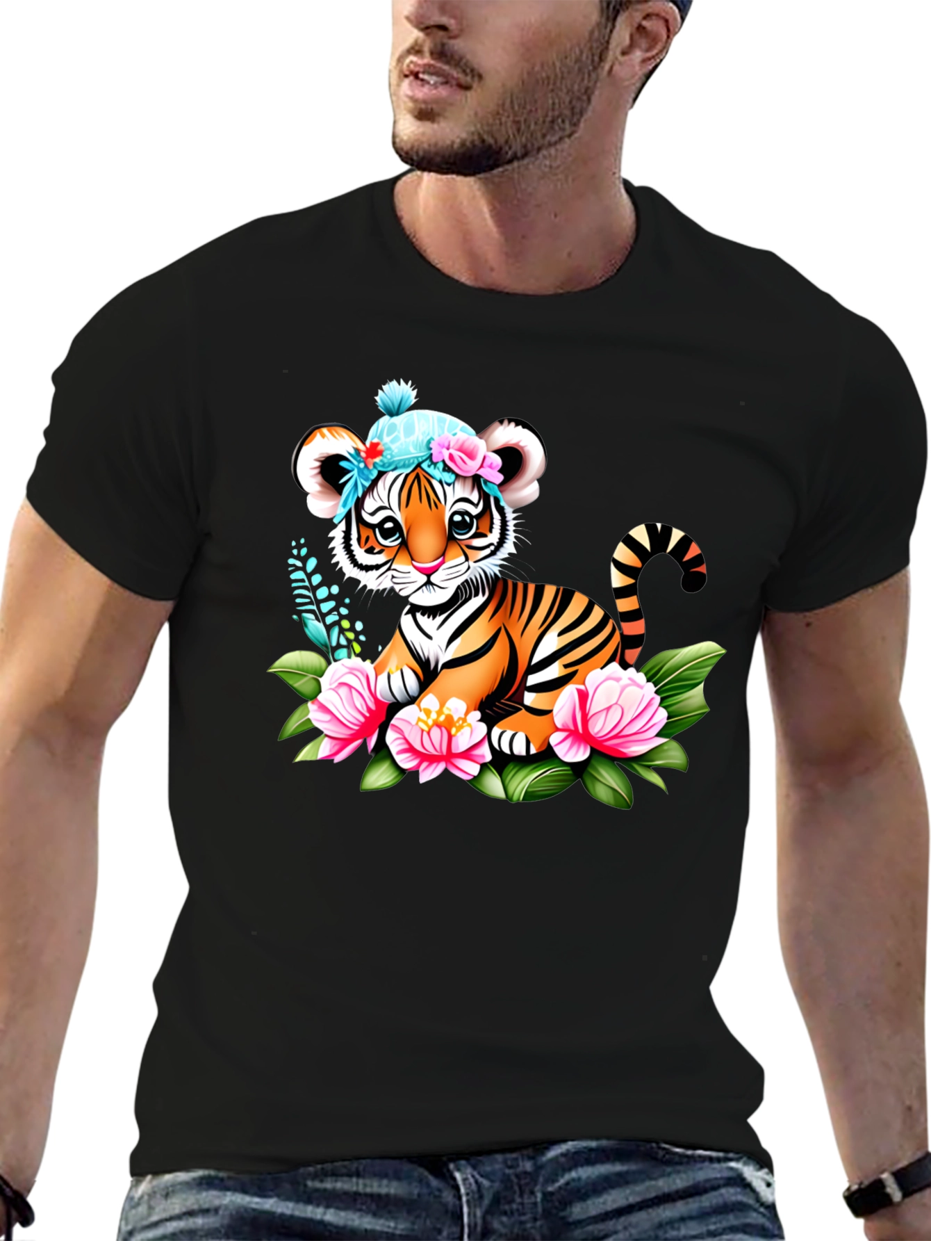 Cute Tiger Cub Floral T-Shirt
